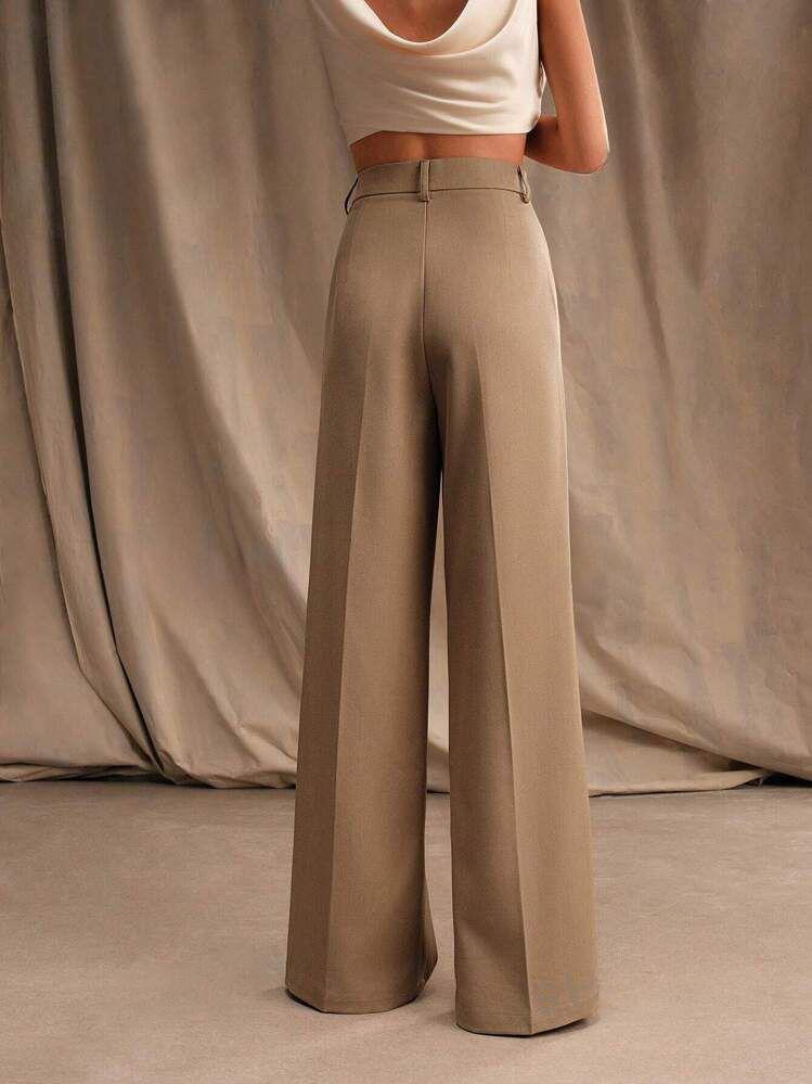 Vizon Yüksek Bel Bol Kesim Wide Leg Palazzo Pantolon