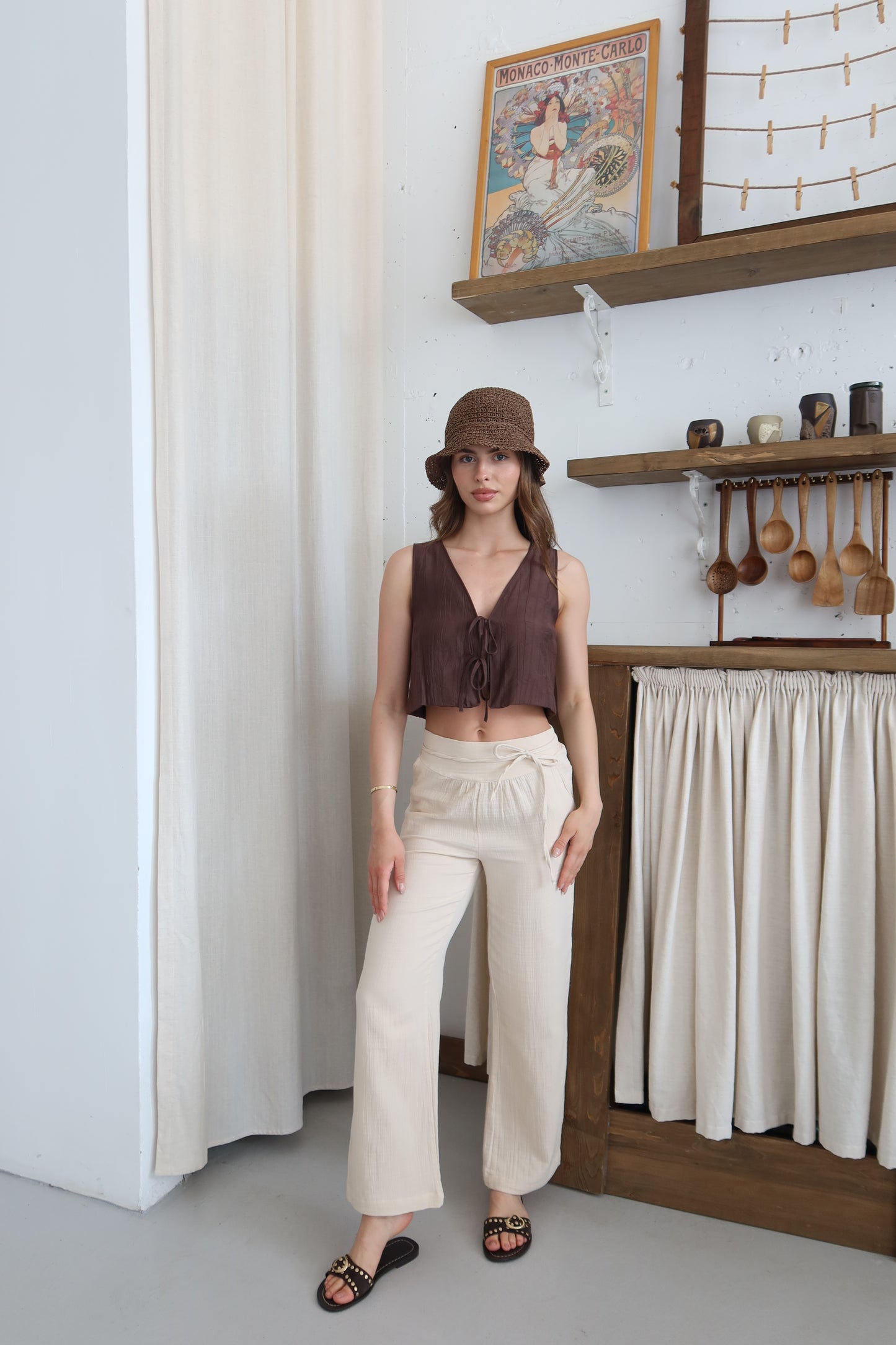 Bej %100 Organik Pamuk Müslin Pantolon