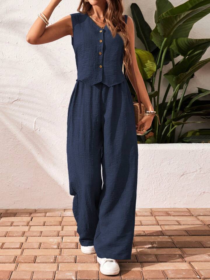 Lacivert Müslin %100 Organik Pamuk Premium Yelek-Pantolon Takım