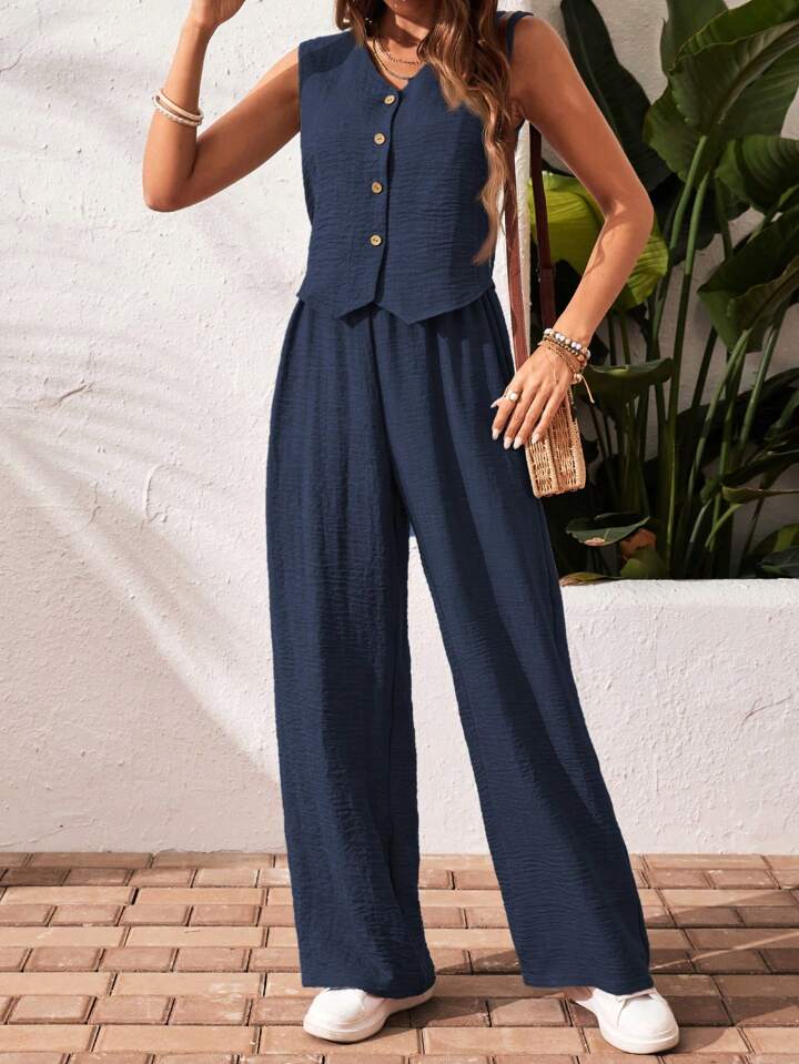 Lacivert Müslin %100 Organik Pamuk Premium Yelek-Pantolon Takım