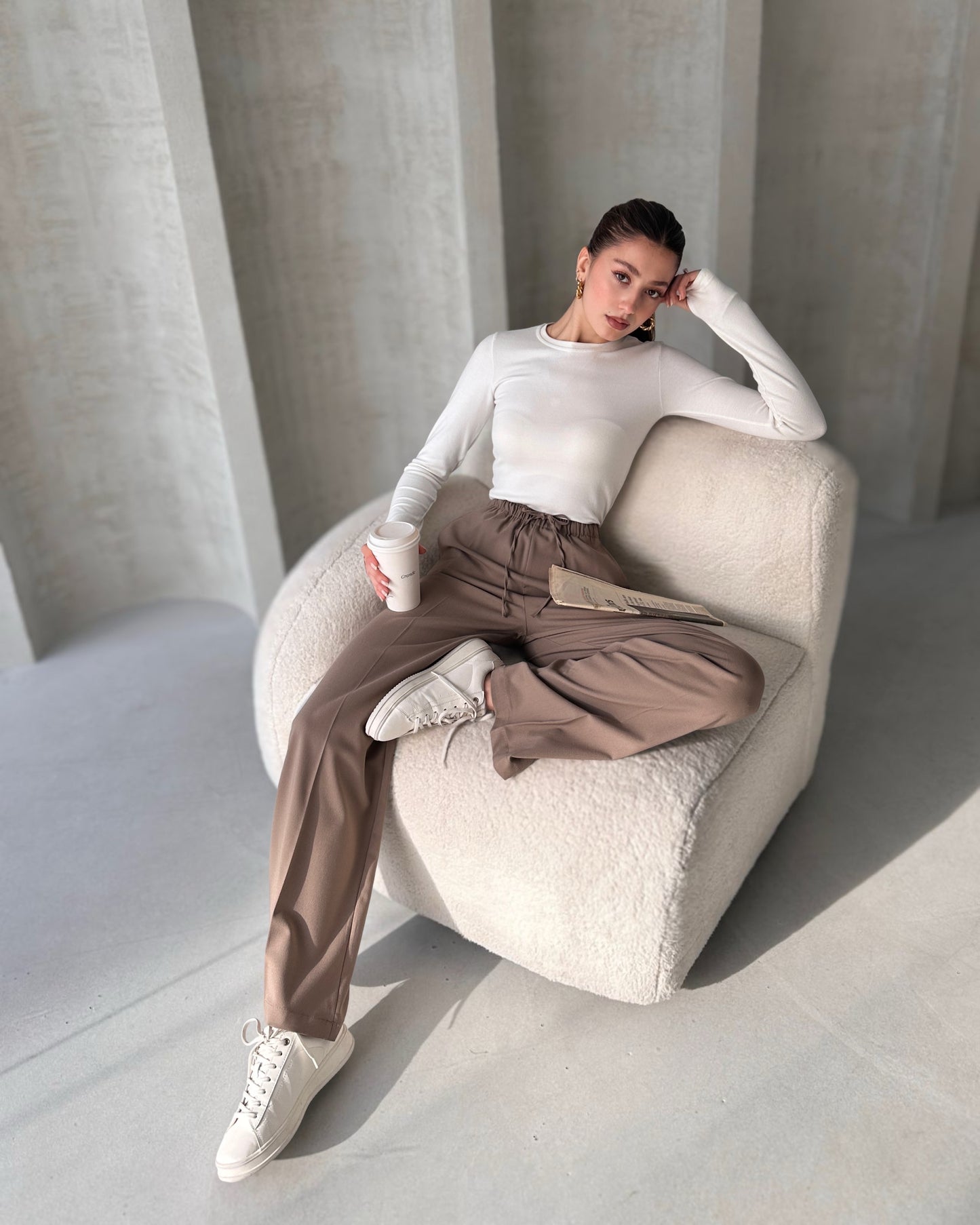 Bohem Vizon Yüksek Bel Bol Kesim Şık Pantolon