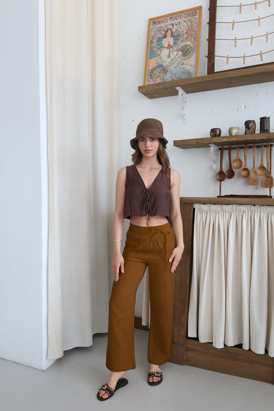 Kahve %100 Organik Pamuk Müslin Pantolon