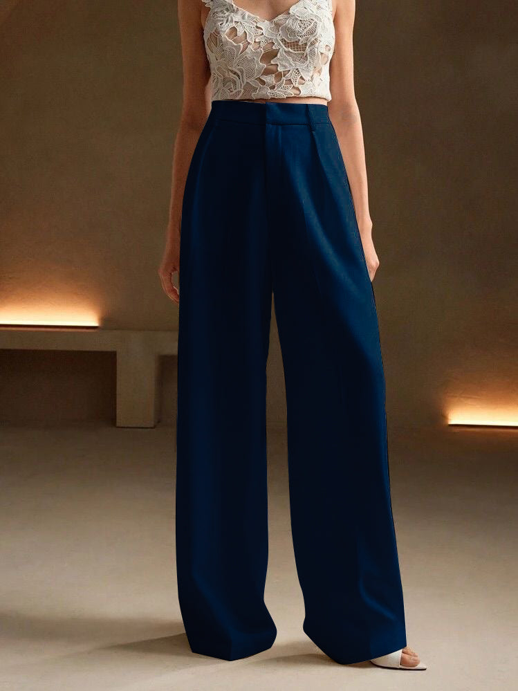Lacivert Yüksek Bel Bol Kesim Wide Leg Palazzo Pantolon