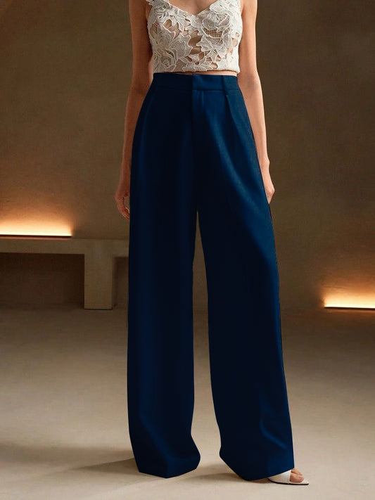 Lacivert Yüksek Bel Bol Kesim Wide Leg Palazzo Pantolon