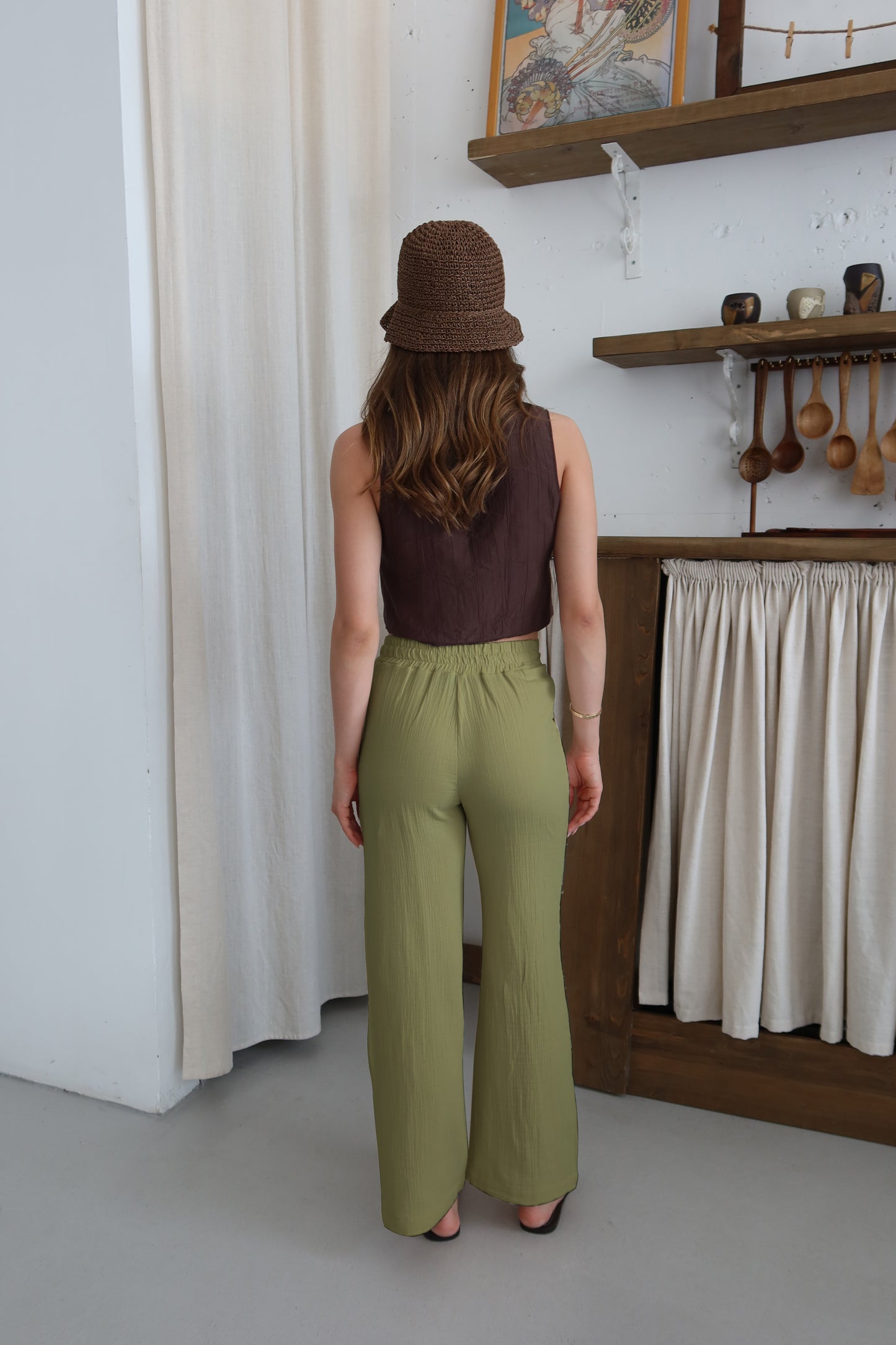 Çağla Yeşil %100 Organik Pamuk Müslin Pantolon