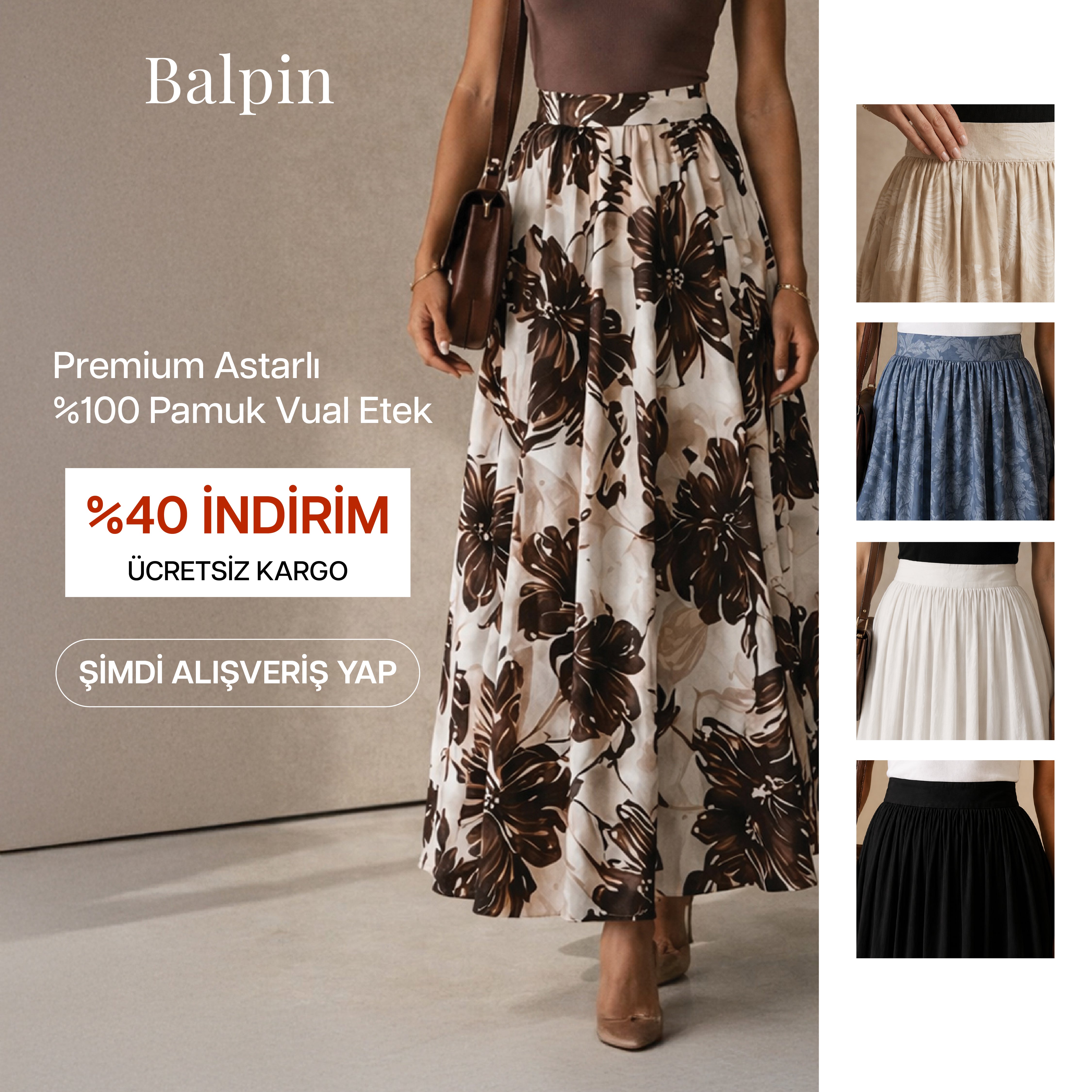 Premium Astarlı %100 Pamuk Vual Etek – BALPİN