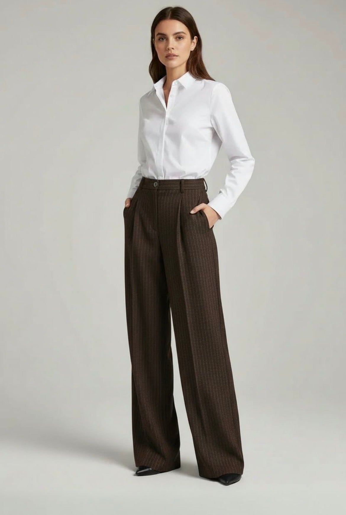 Kahve Çizgili Premium Kumaş Yüksek Bel Palazzo Pantolon