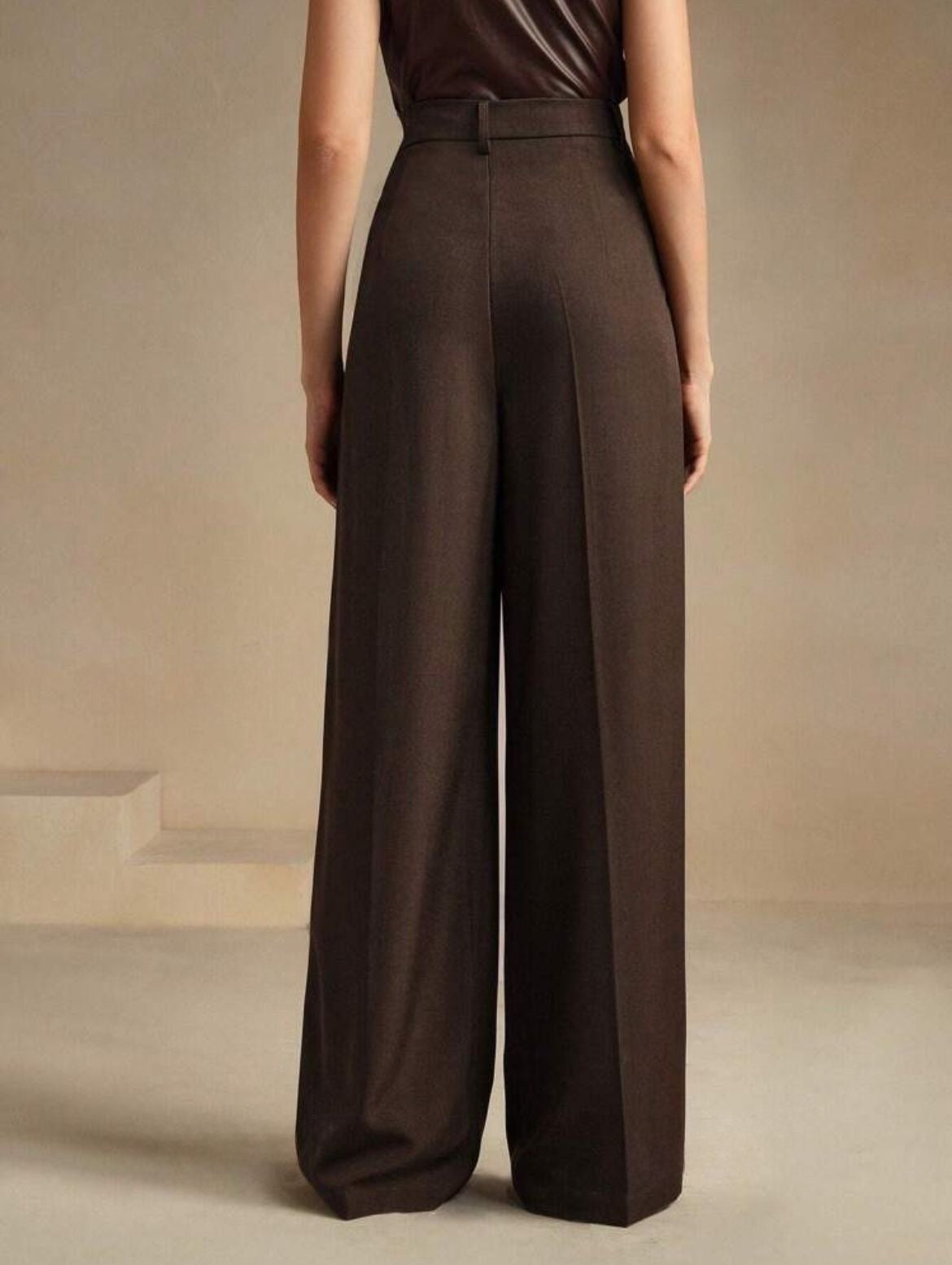 Kahve Yüksek Bel Bol Kesim Wide Leg Palazzo Pantolon