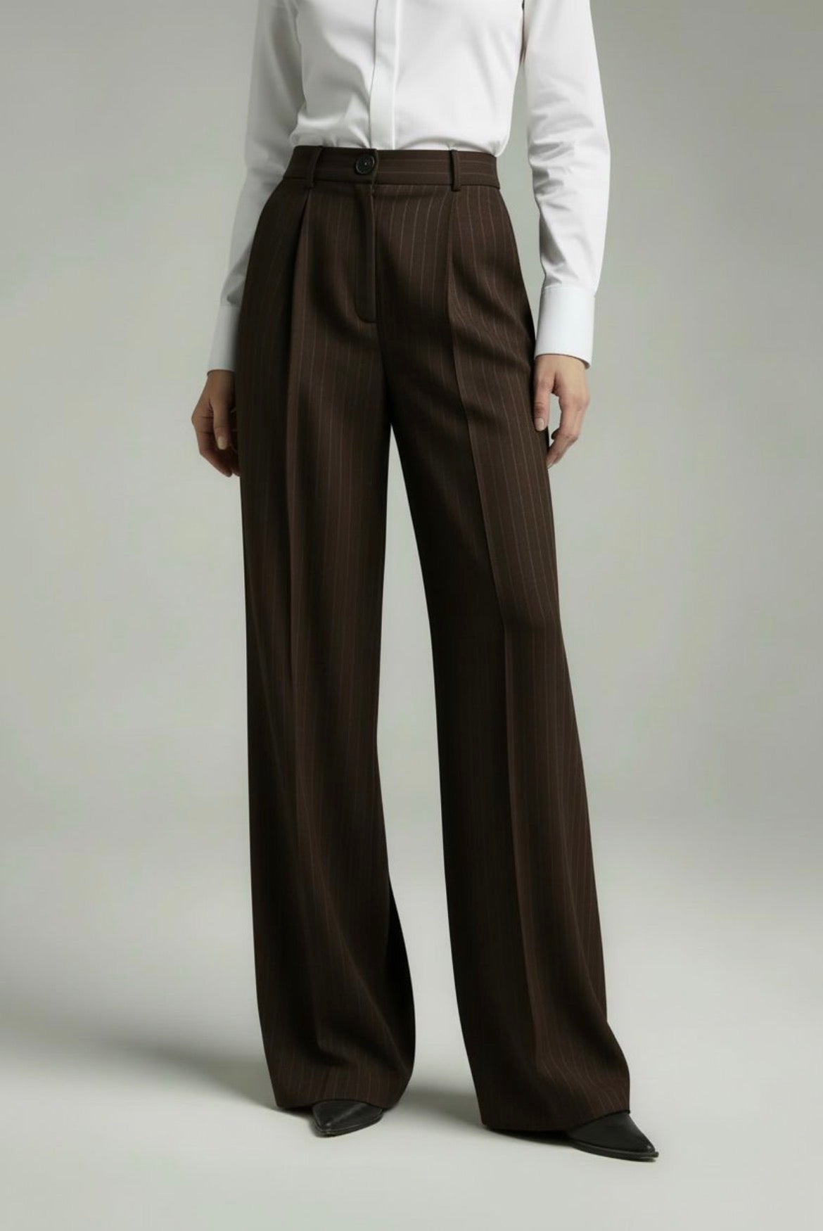 Kahve Çizgili Premium Kumaş Yüksek Bel Palazzo Pantolon