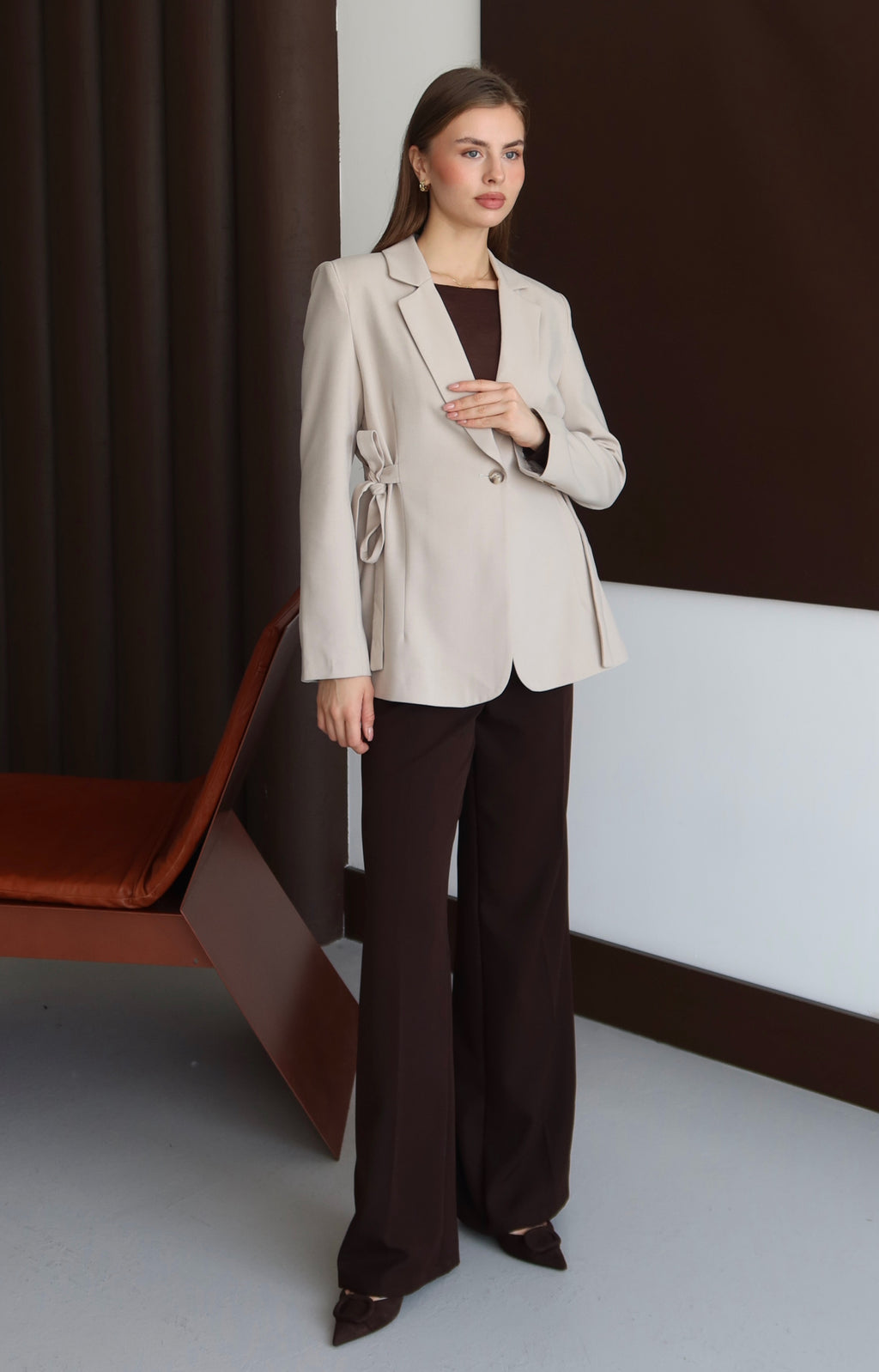 Bej Kurdele Detaylı Premium Kumaş Blazer Ceket