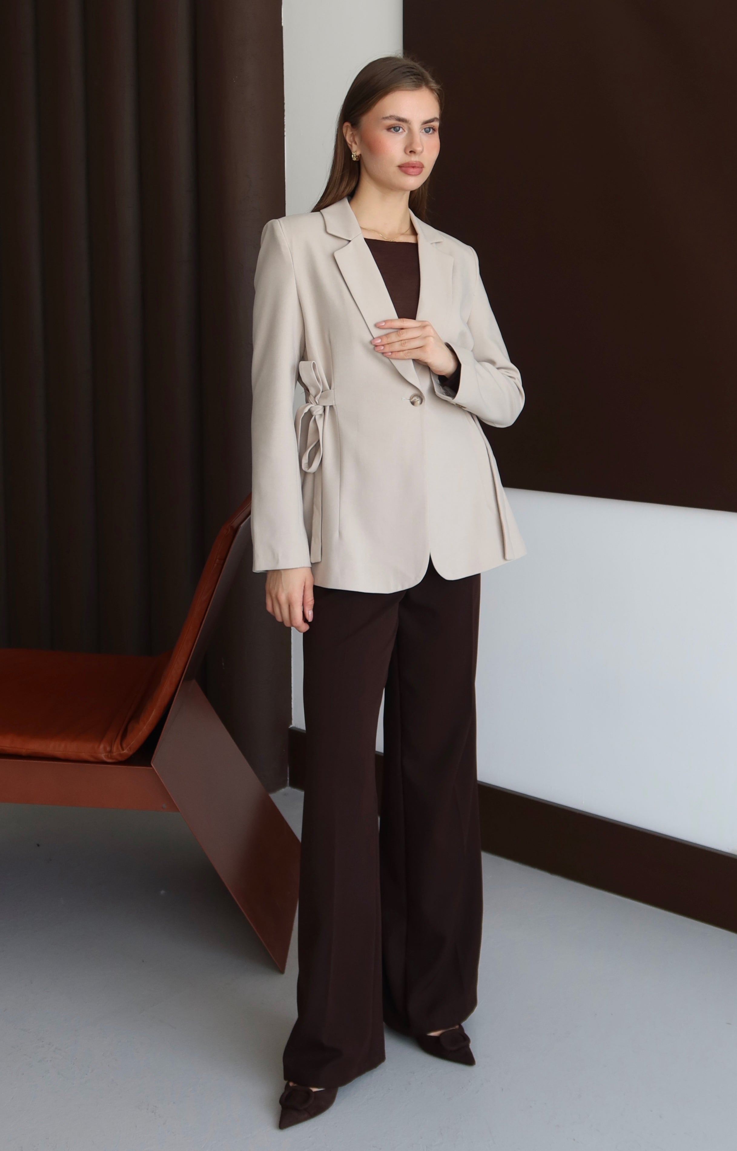 Bej Kurdele Detaylı Premium Kumaş Blazer Ceket