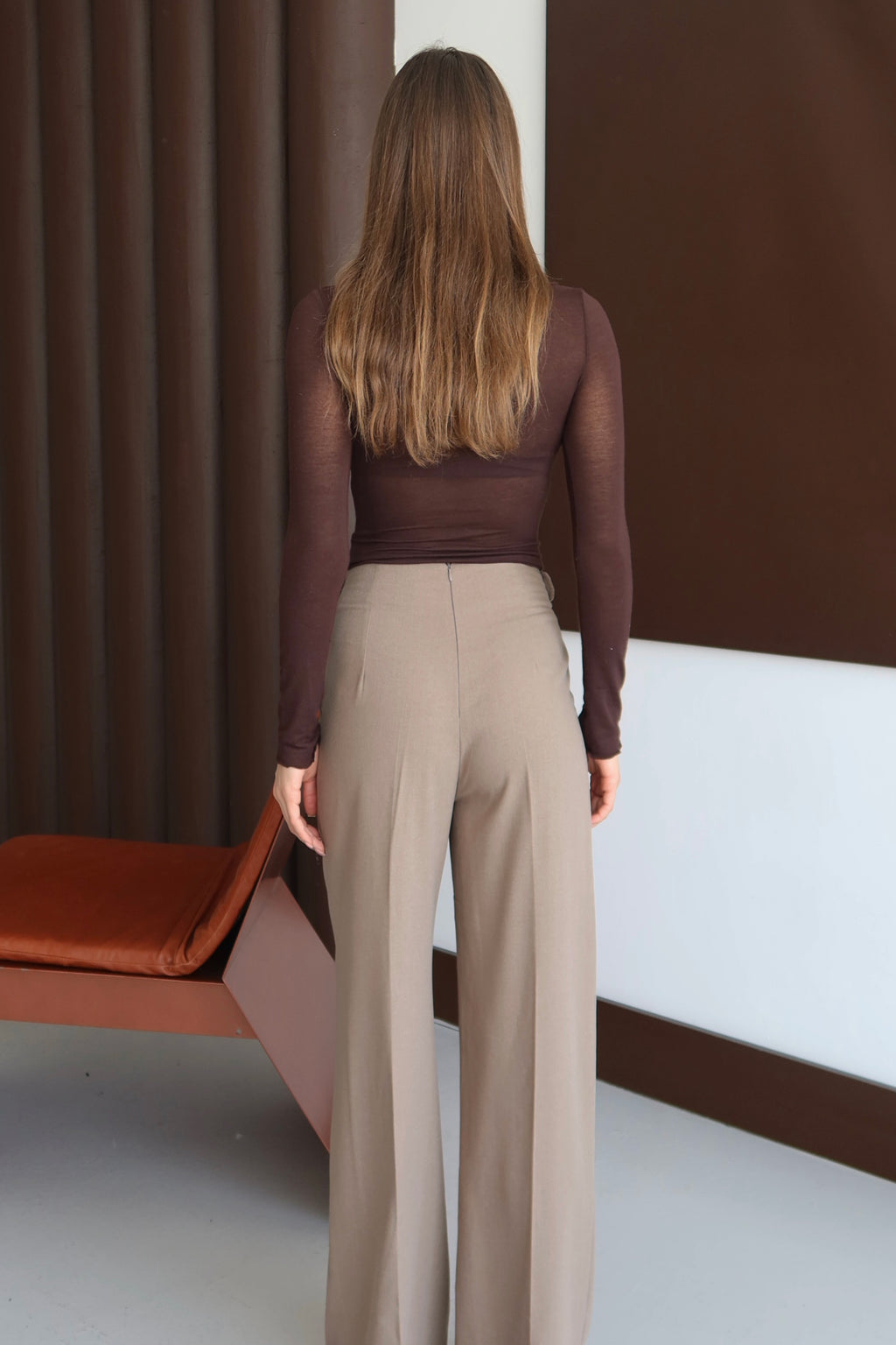 Latte Premium Kumaş Düğme Detaylı Yüksek Bel Palazzo Pantolon