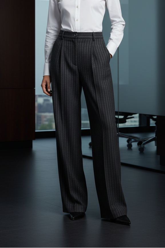 Antrasit Çizgili Premium Kumaş Yüksek Bel Palazzo Pantolon