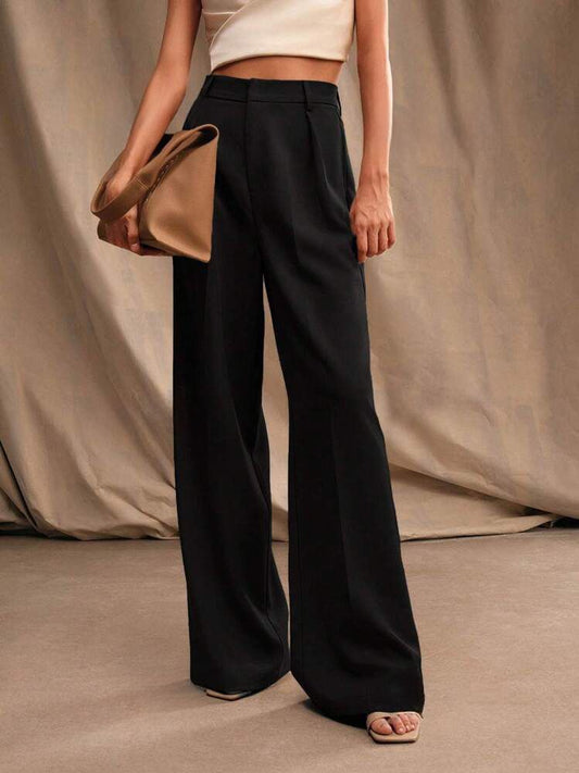 Siyah Yüksek Bel Bol Kesim Wide Leg Palazzo Pantolon
