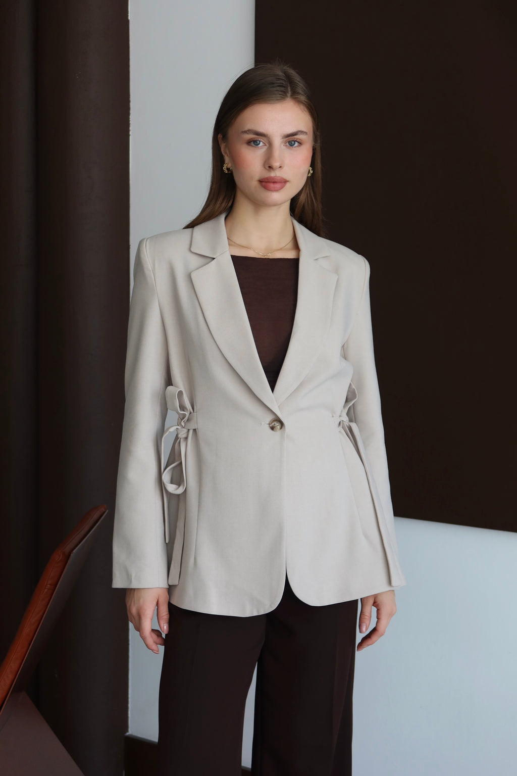 Bej Kurdele Detaylı Premium Kumaş Blazer Ceket