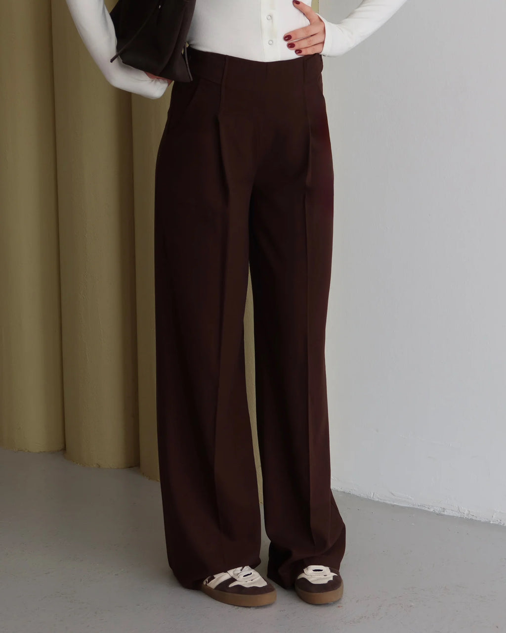 Latte Premium Kumaş Düğme Detaylı Yüksek Bel Palazzo Pantolon