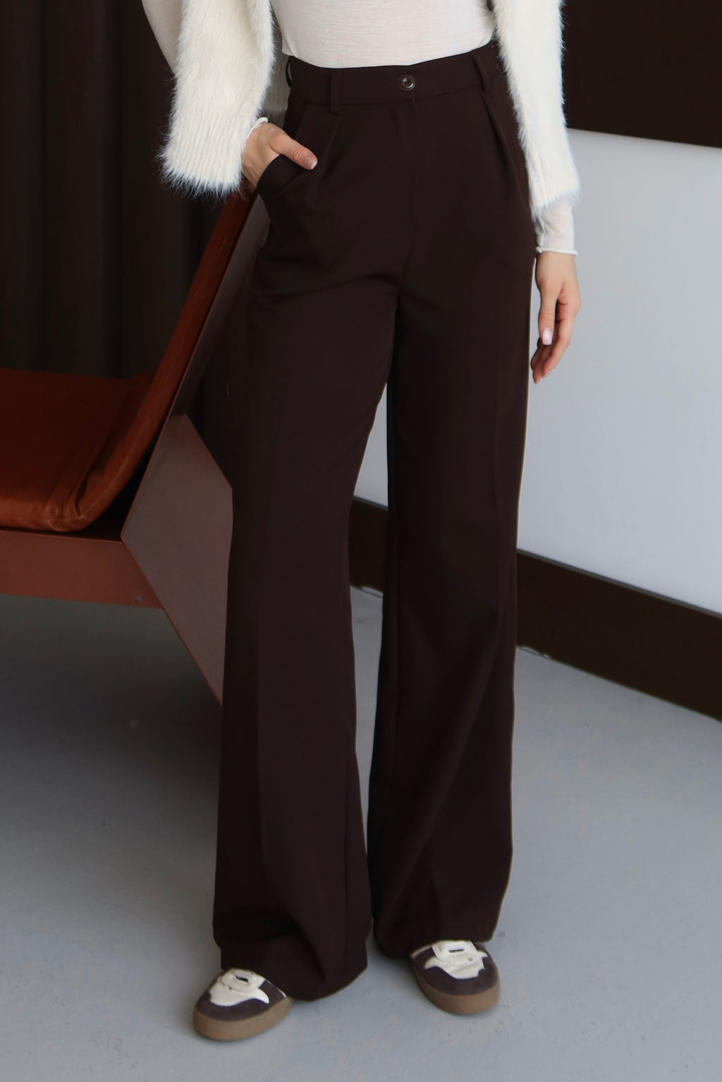 Kahve Yüksek Bel Bol Kesim Premium Palazzo Pantolon