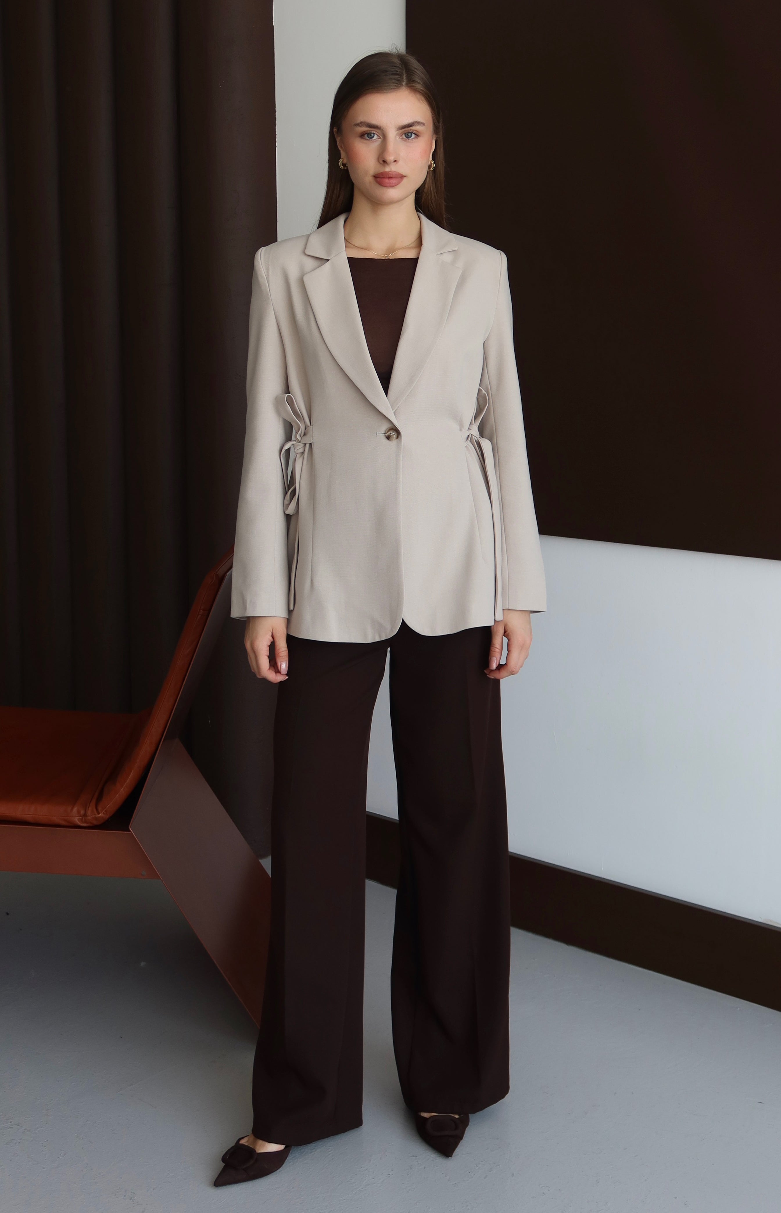 Bej Kurdele Detaylı Premium Kumaş Blazer Ceket