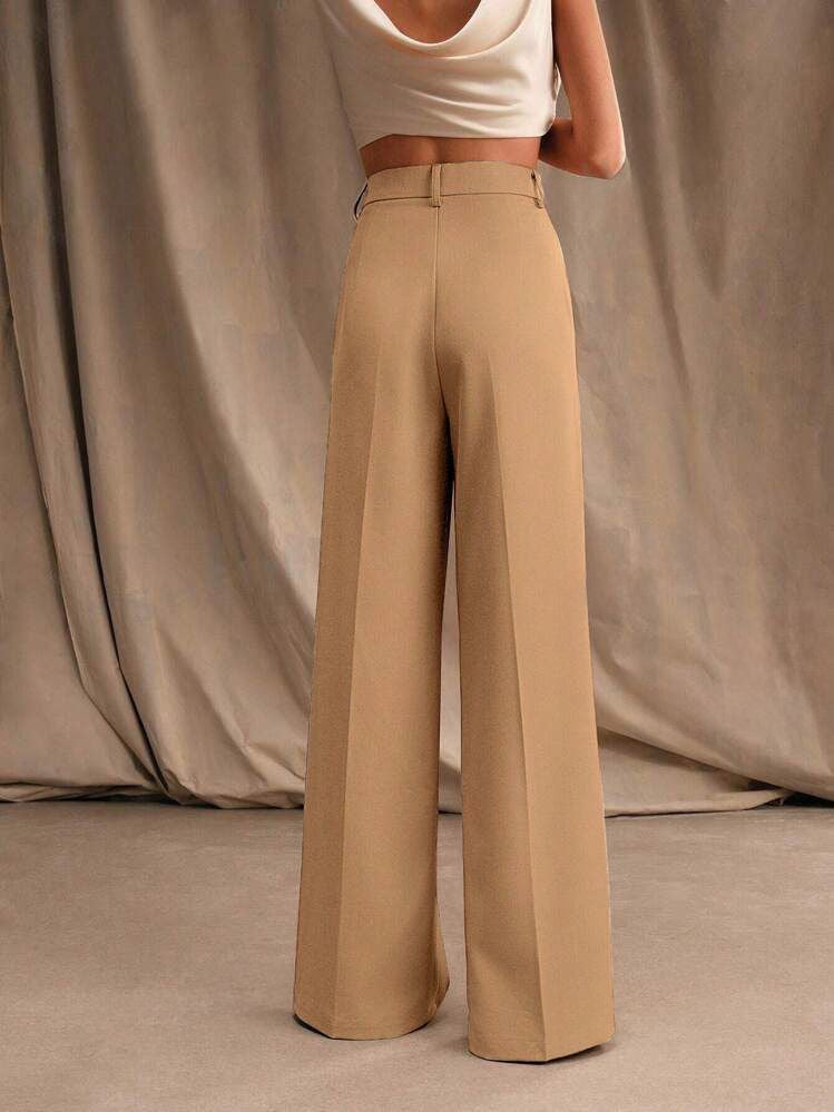 Koyu Bej Yüksek Bel Bol Kesim Wide Leg Palazzo Pantolon