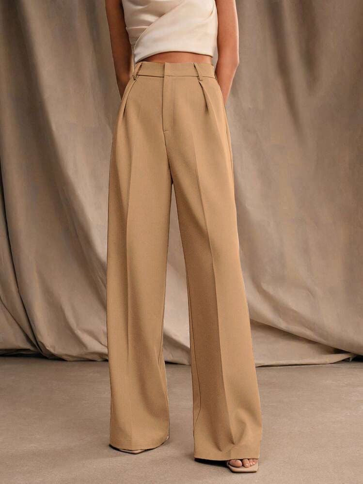 Koyu Bej Yüksek Bel Bol Kesim Wide Leg Palazzo Pantolon