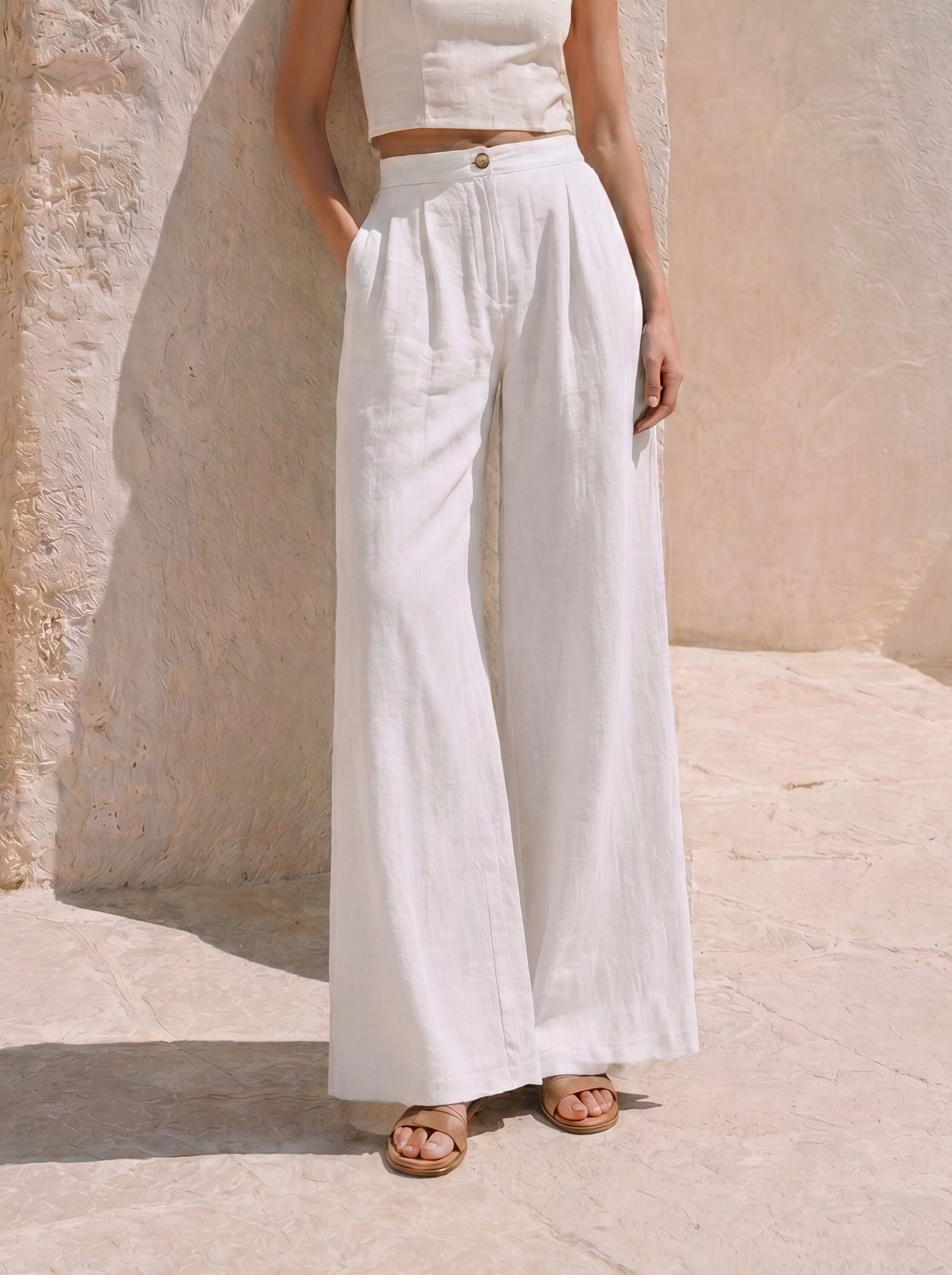 %100 Organik Keten Yüksek Bel Pantolon