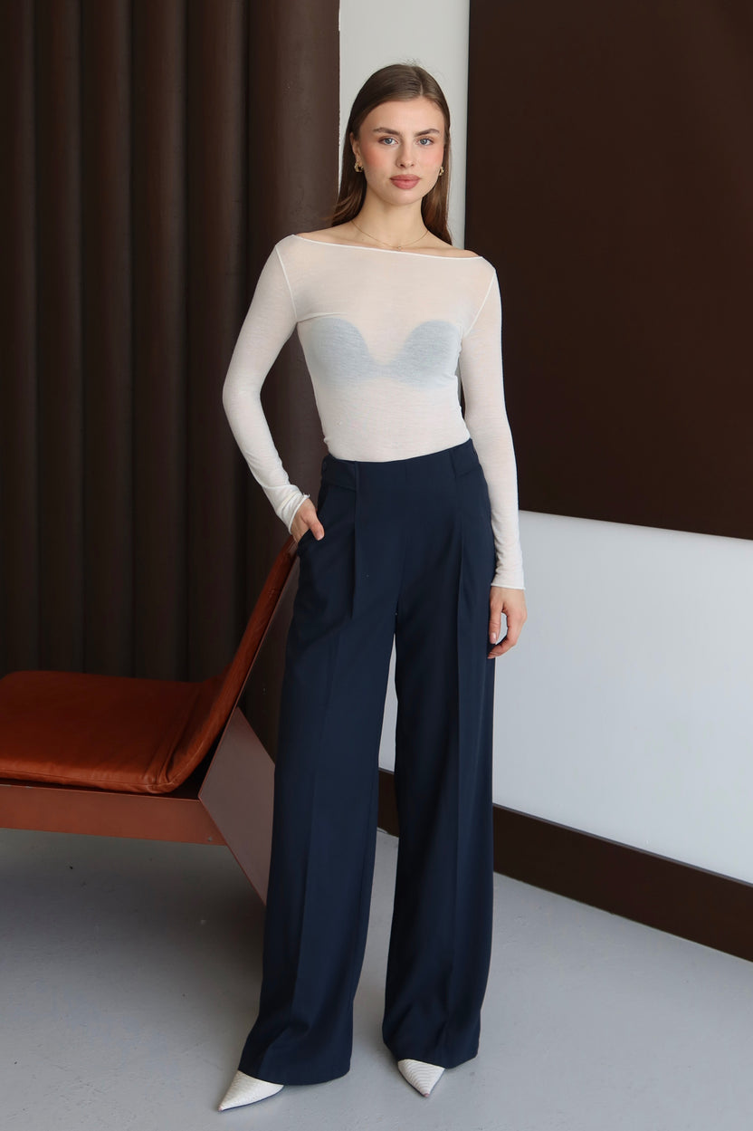 Latte Premium Kumaş Düğme Detaylı Yüksek Bel Palazzo Pantolon