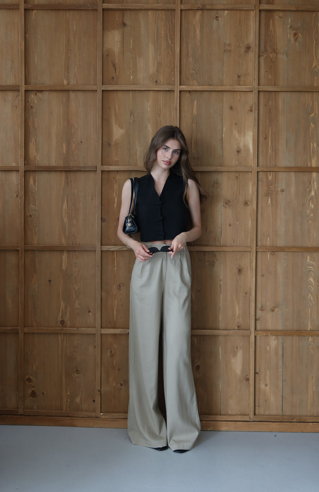 Light Bej %100 Organik Keten Yüksek Bel Pantolon