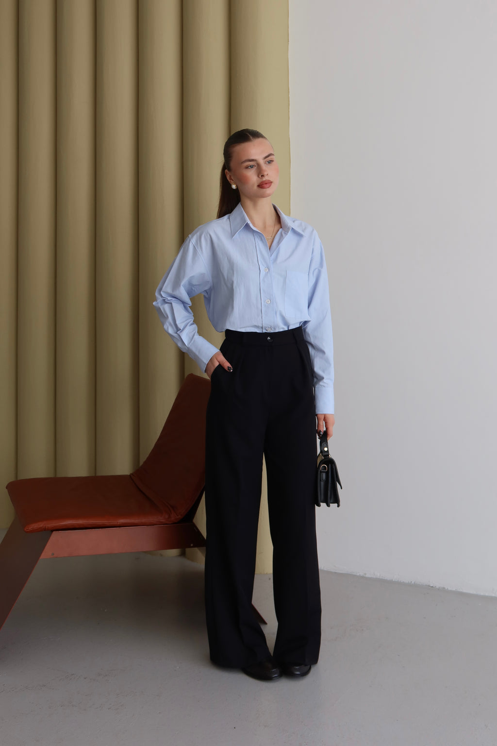 Siyah Yüksek Bel Bol Kesim Premium Palazzo Pantolon