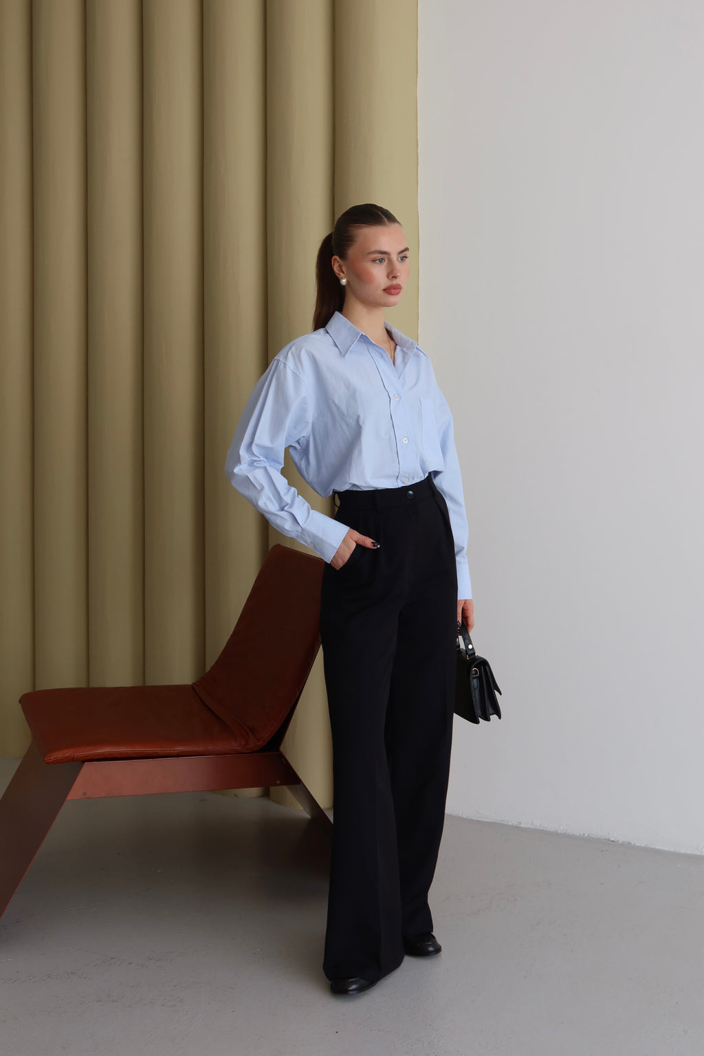 Siyah Yüksek Bel Bol Kesim Premium Palazzo Pantolon