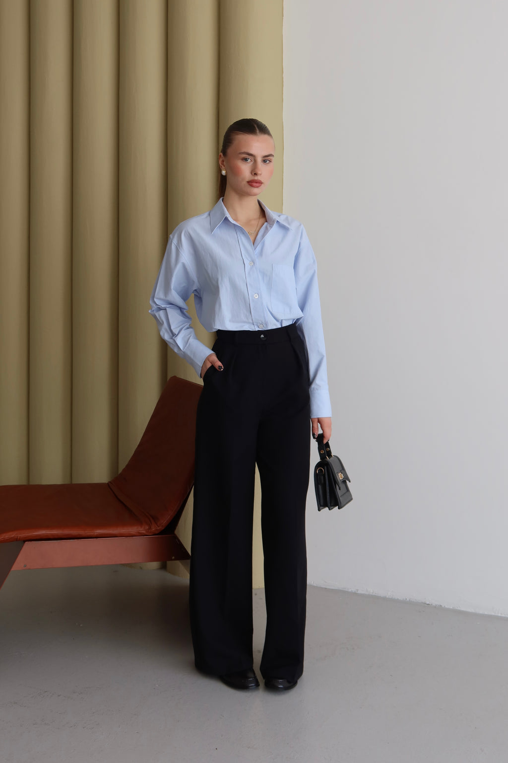 Siyah Yüksek Bel Bol Kesim Premium Palazzo Pantolon