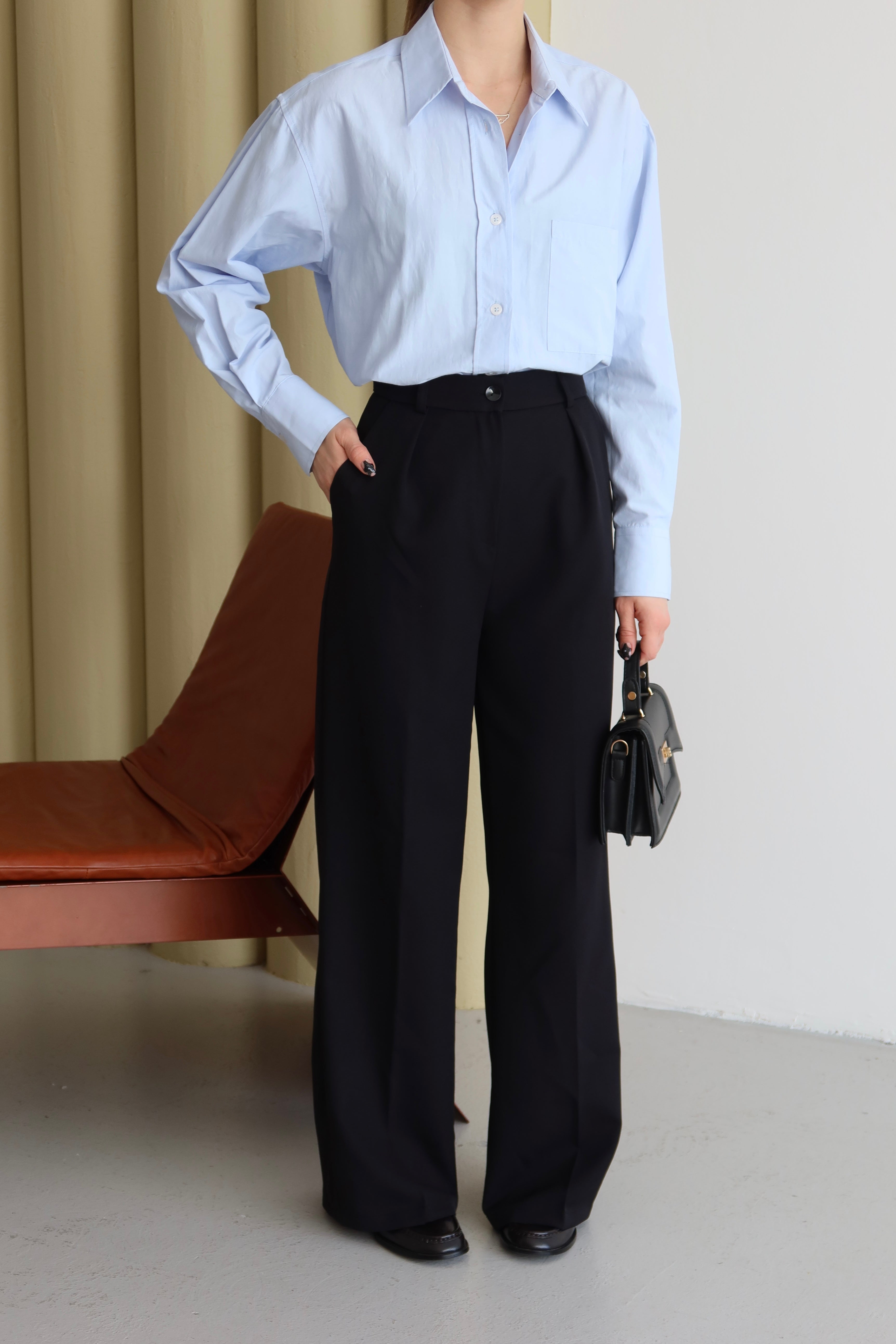 Siyah Yüksek Bel Bol Kesim Premium Palazzo Pantolon