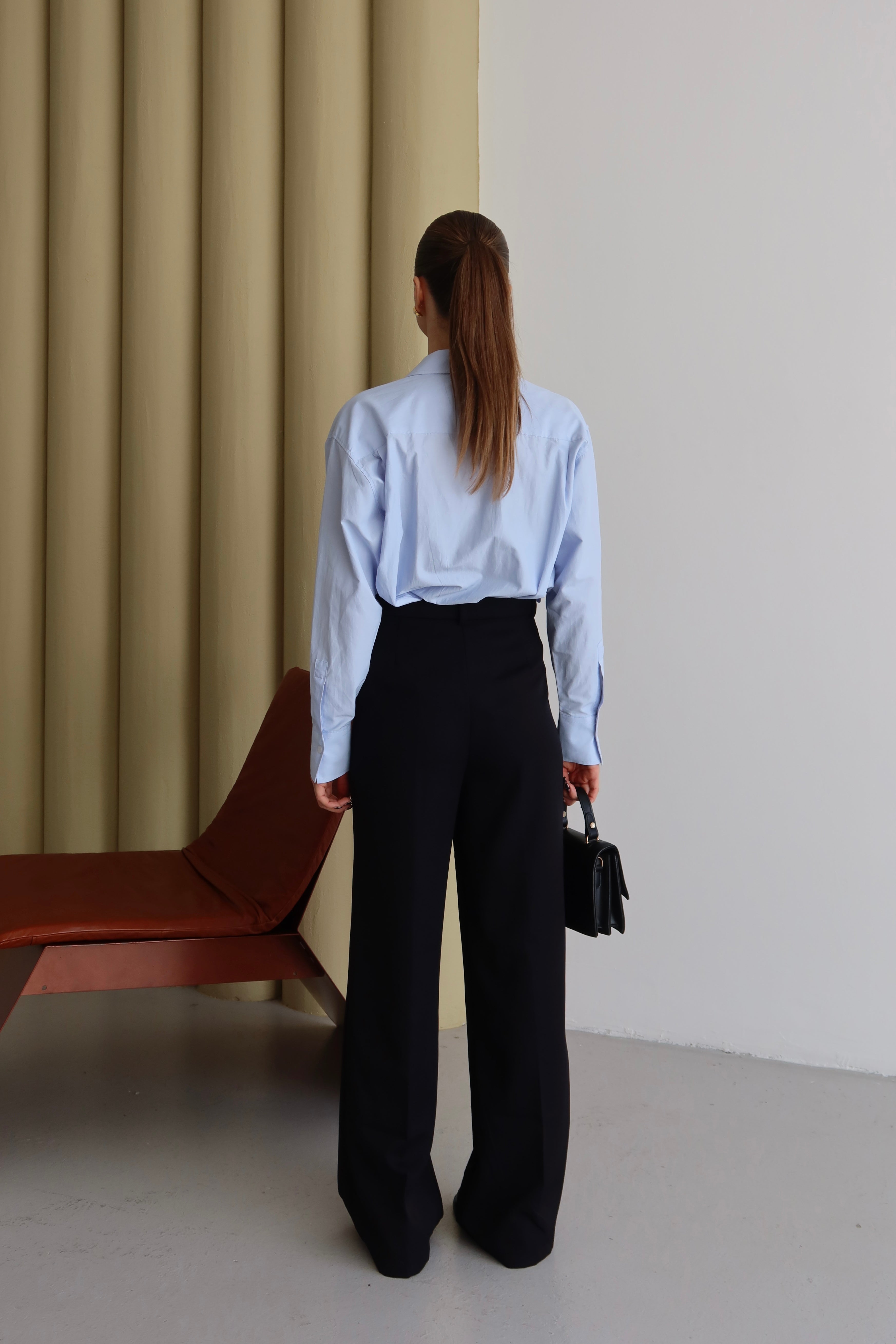 Siyah Yüksek Bel Bol Kesim Premium Palazzo Pantolon