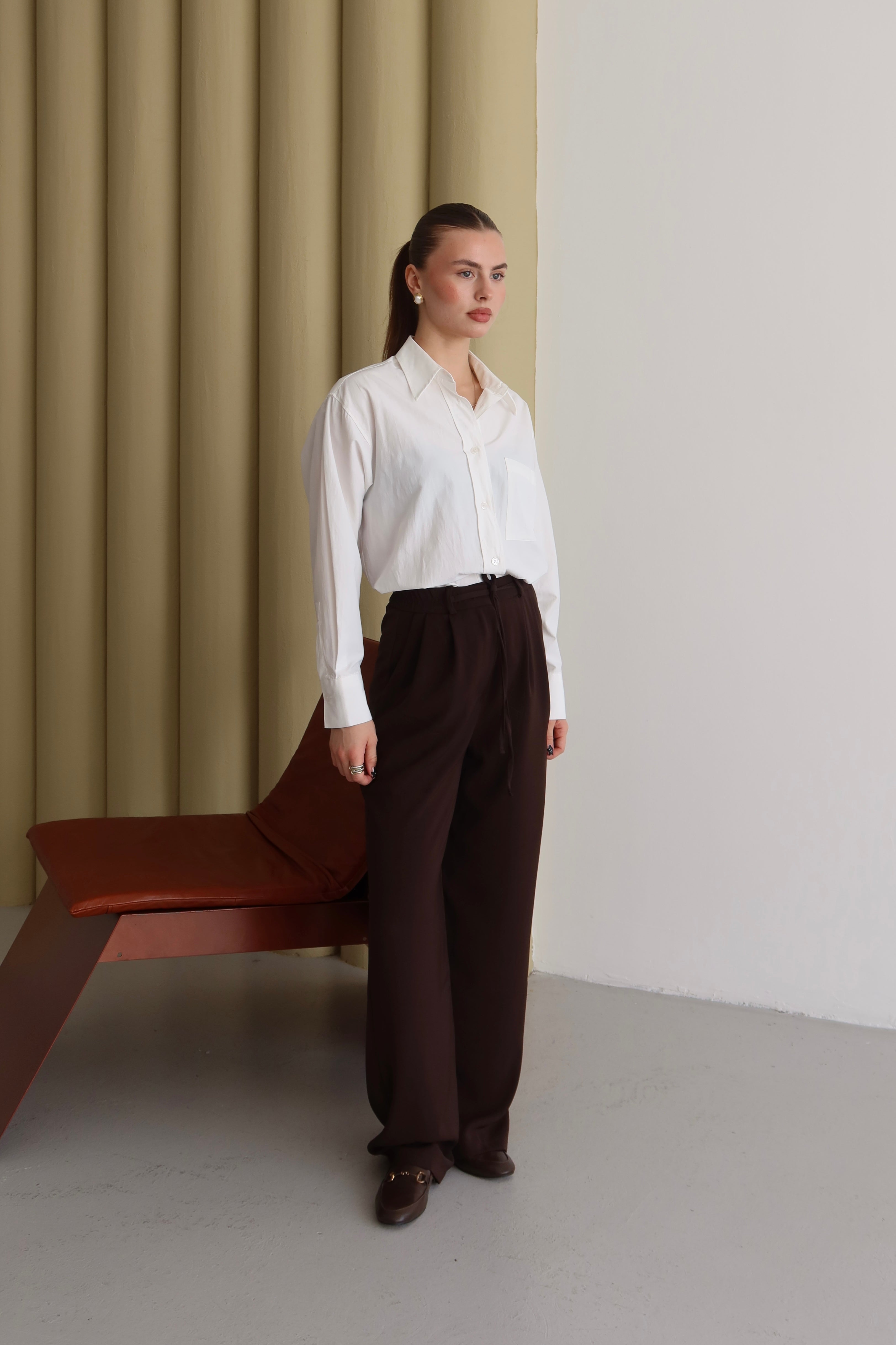 Kahve Premium Kumaş Yüksek Bel Palazzo Pantolon