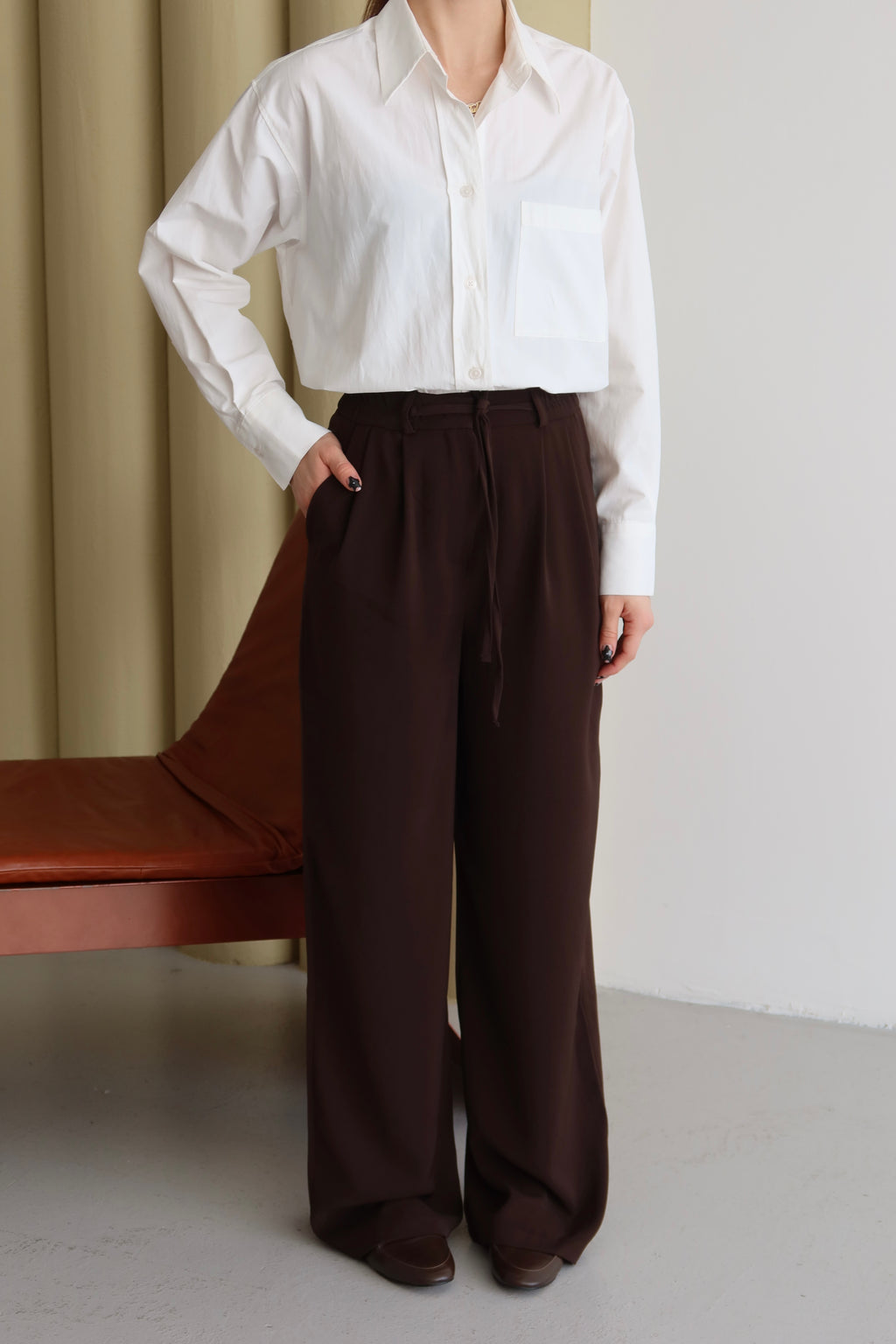 Kahve Premium Kumaş Yüksek Bel Palazzo Pantolon