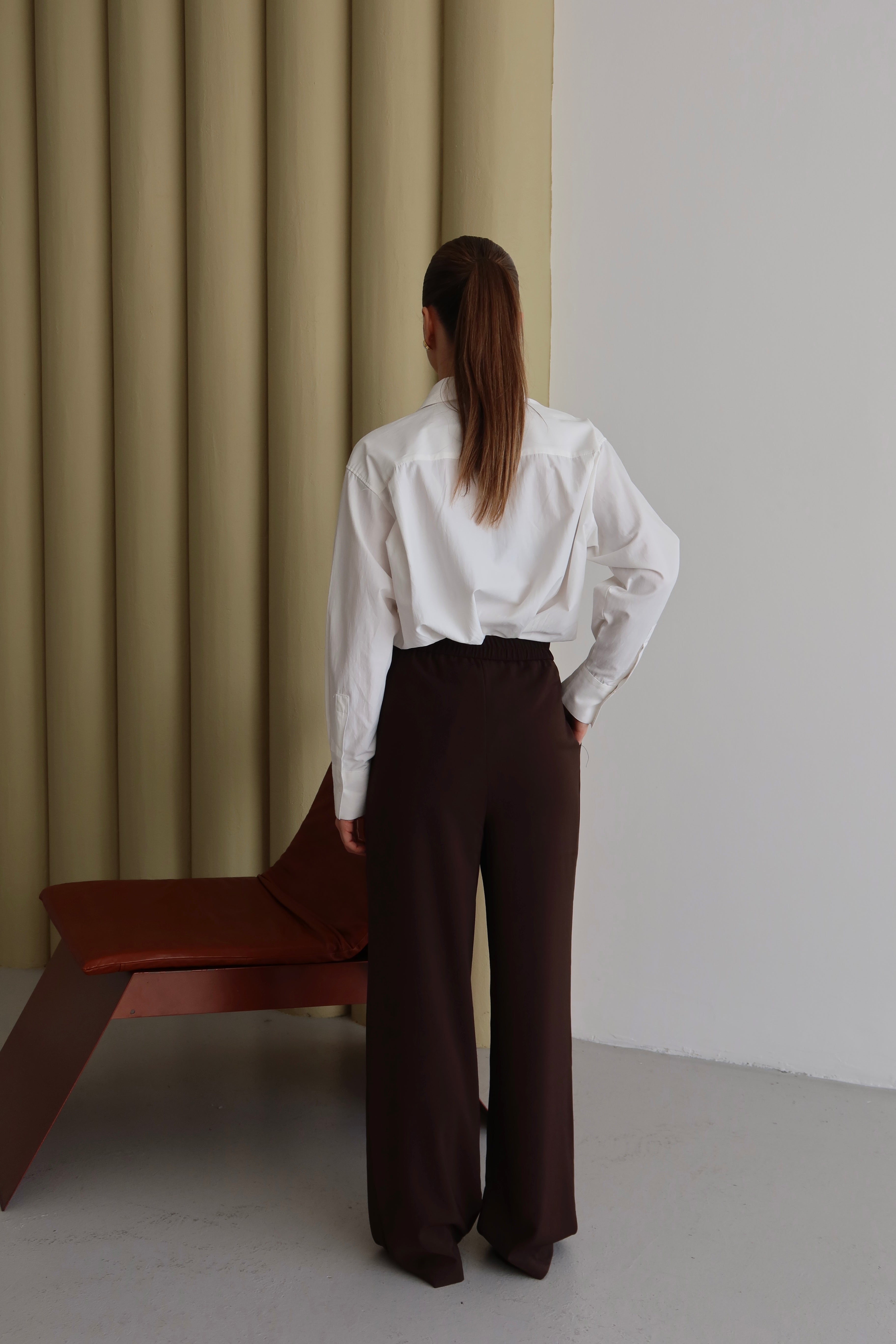 Kahve Premium Kumaş Yüksek Bel Palazzo Pantolon