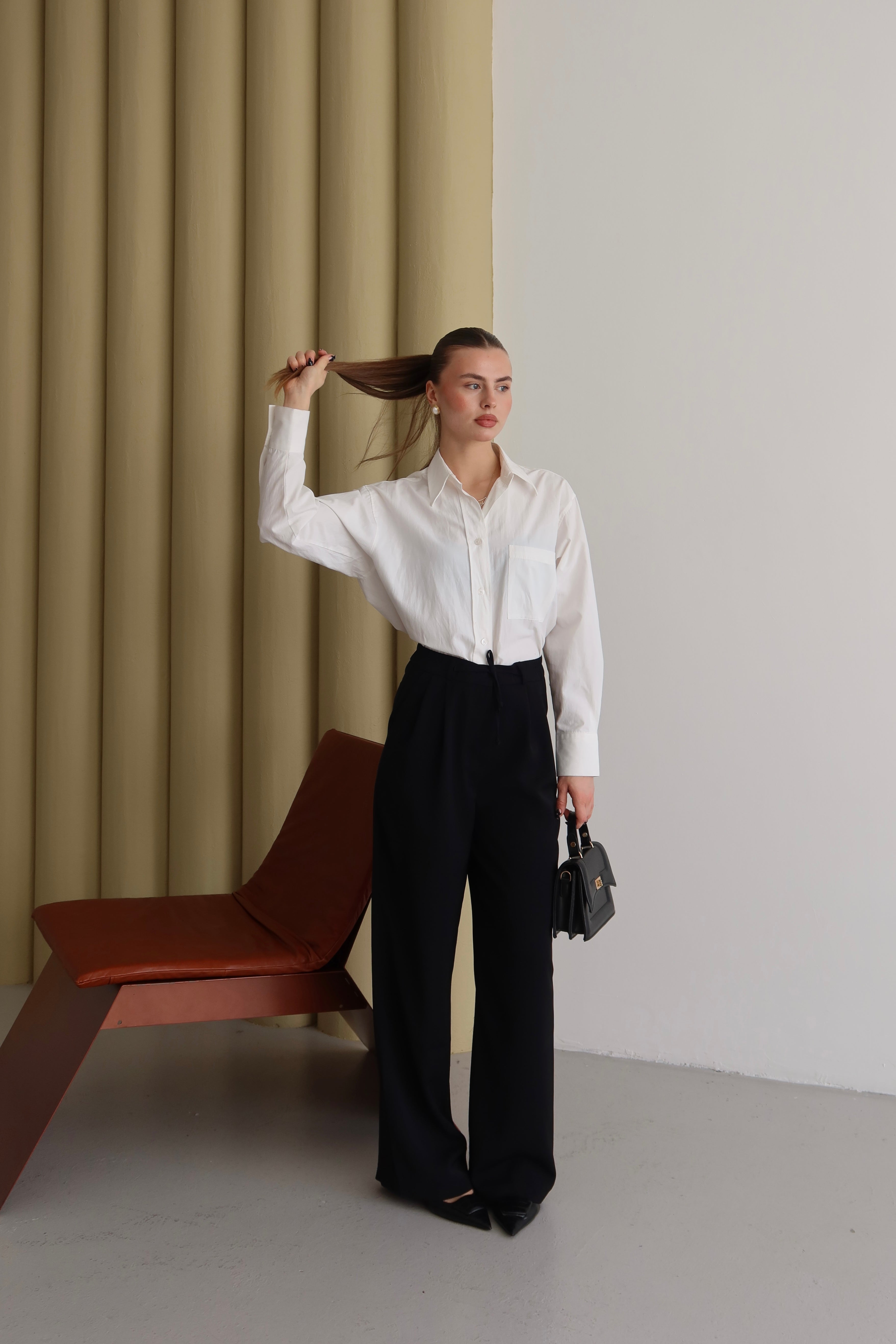 Siyah Premium Kumaş Yüksek Bel Palazzo Pantolon