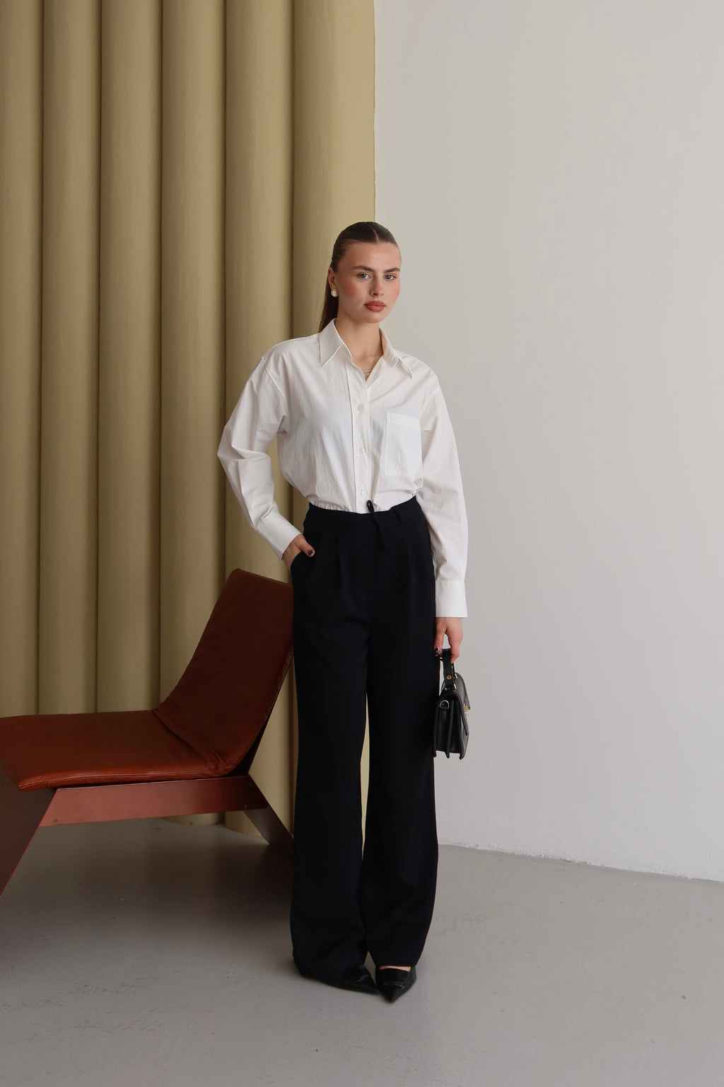 Siyah Premium Kumaş Yüksek Bel Palazzo Pantolon