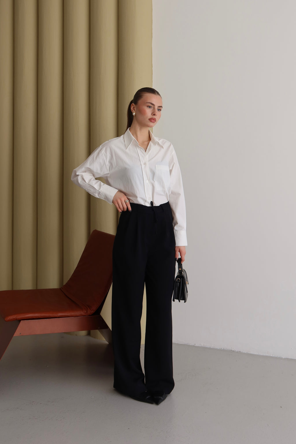 Siyah Premium Kumaş Yüksek Bel Palazzo Pantolon