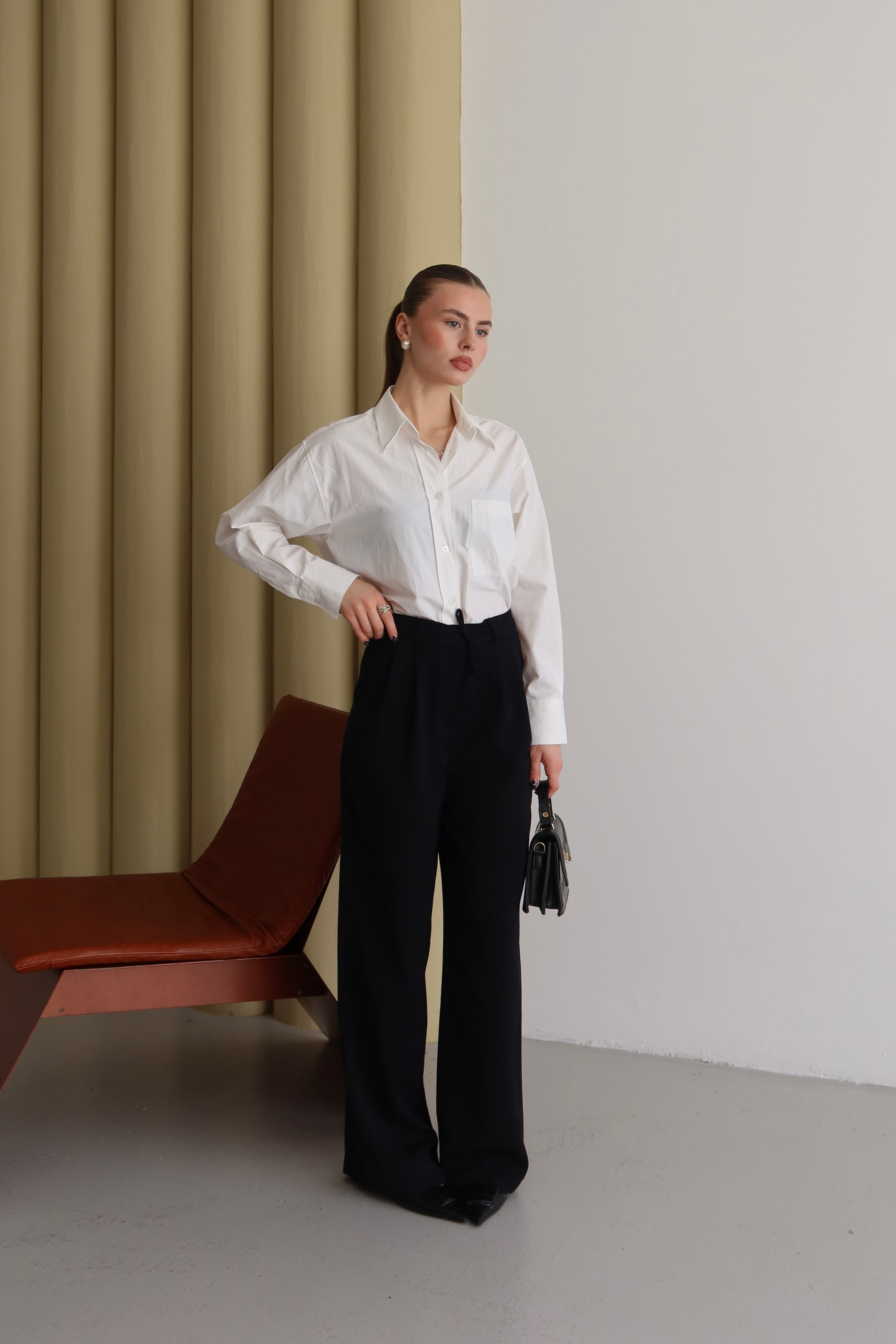 Siyah Premium Kumaş Yüksek Bel Palazzo Pantolon