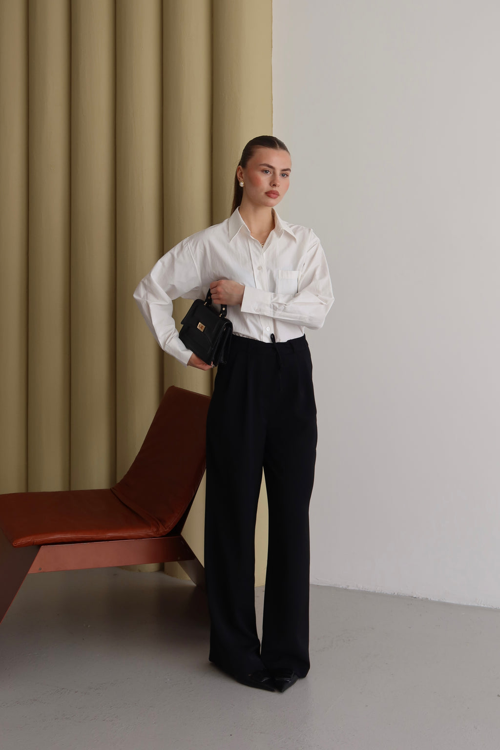 Siyah Premium Kumaş Yüksek Bel Palazzo Pantolon