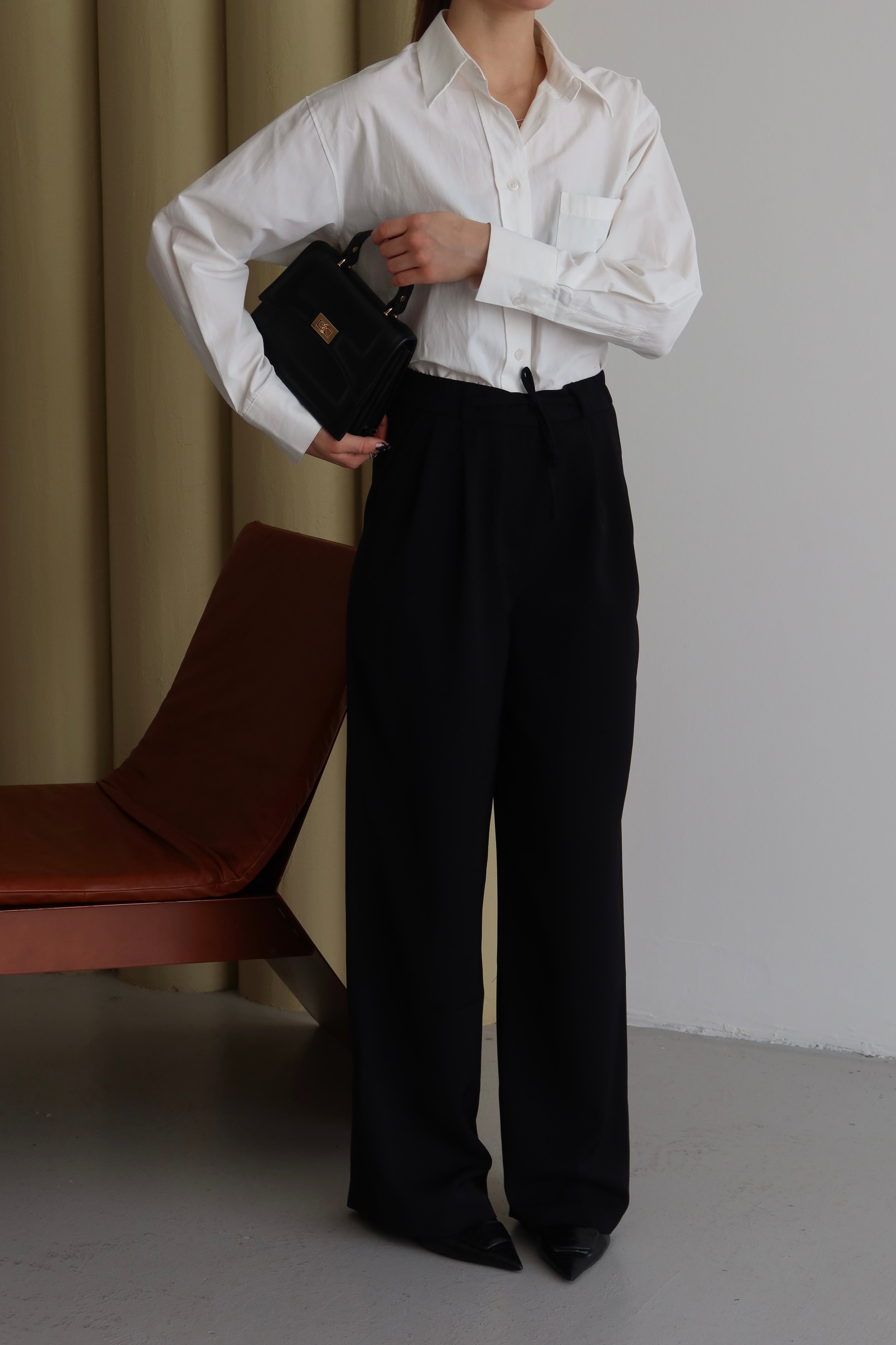 Siyah Premium Kumaş Yüksek Bel Palazzo Pantolon