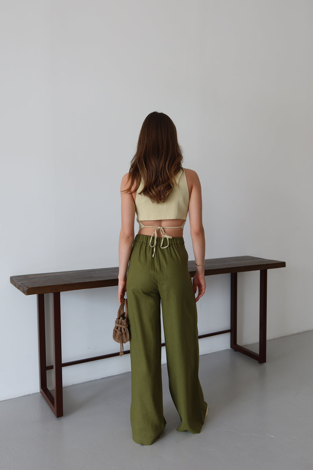 Yaz Yeşili %100 Organik Keten Yüksek Bel Pantolon