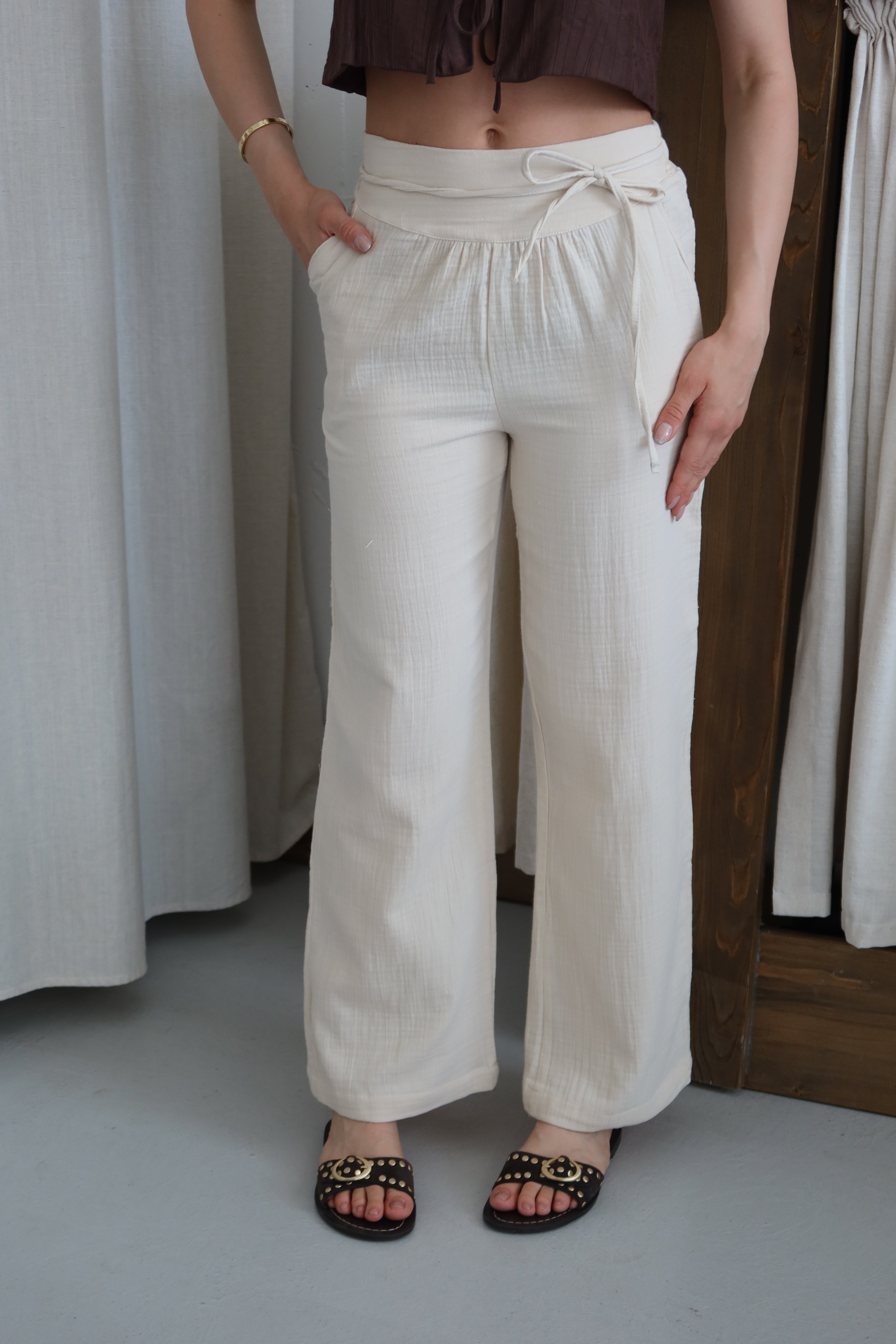 Bej %100 Organik Pamuk Müslin Pantolon