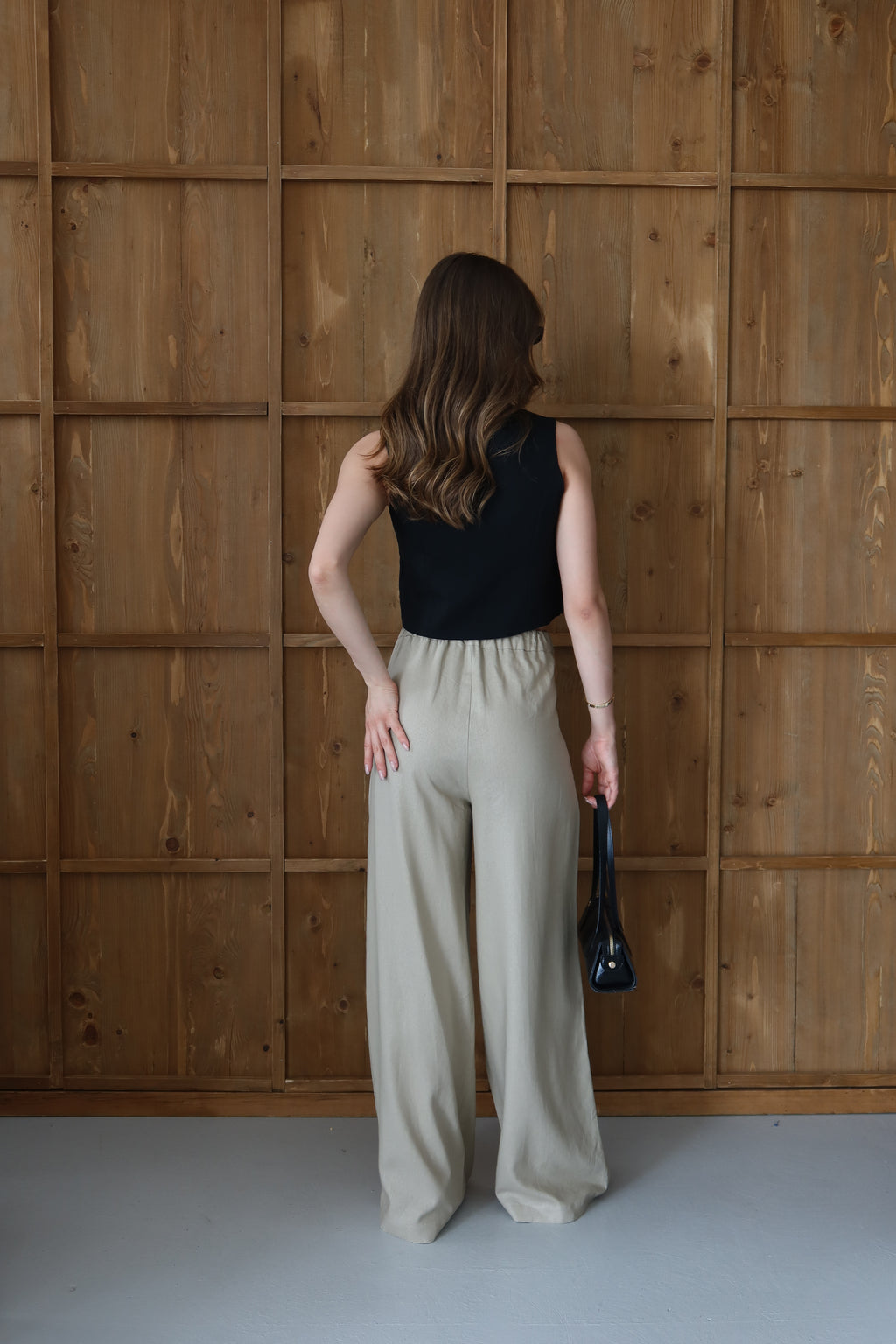 Light Bej %100 Organik Keten Yüksek Bel Pantolon