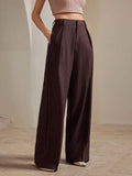 Çizgili Kahve Premium Kumaş Yüksek Bel Bol Kesim Palazzo Pantolon