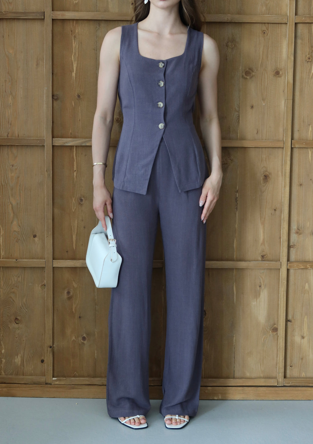 Antrasit %100 Organik Keten Premium Yelek-Pantolon Takım