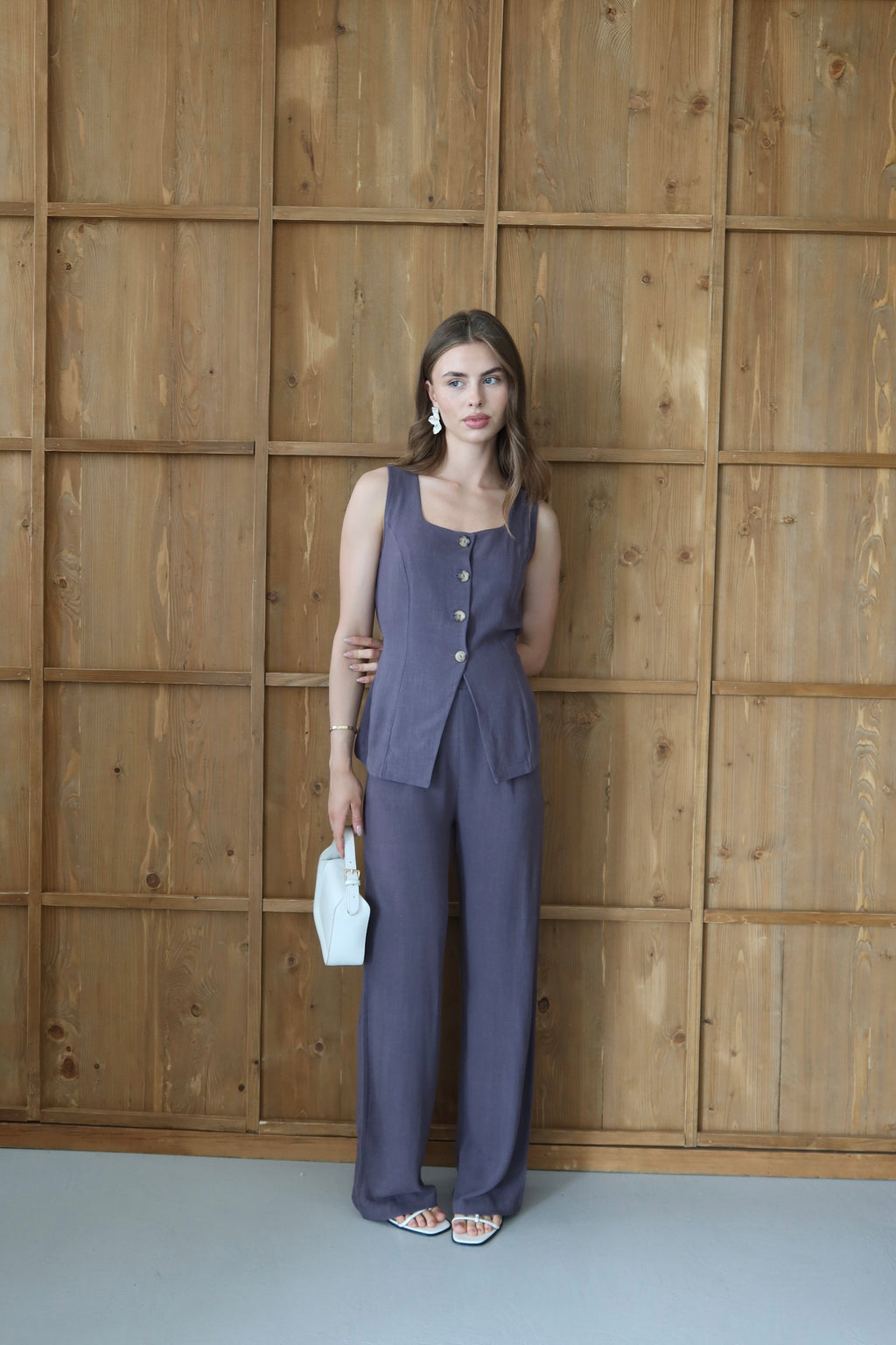 Antrasit %100 Organik Keten Premium Yelek-Pantolon Takım