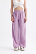 Lila Yüksek Bel Bol Kesim Keten Pantolon
