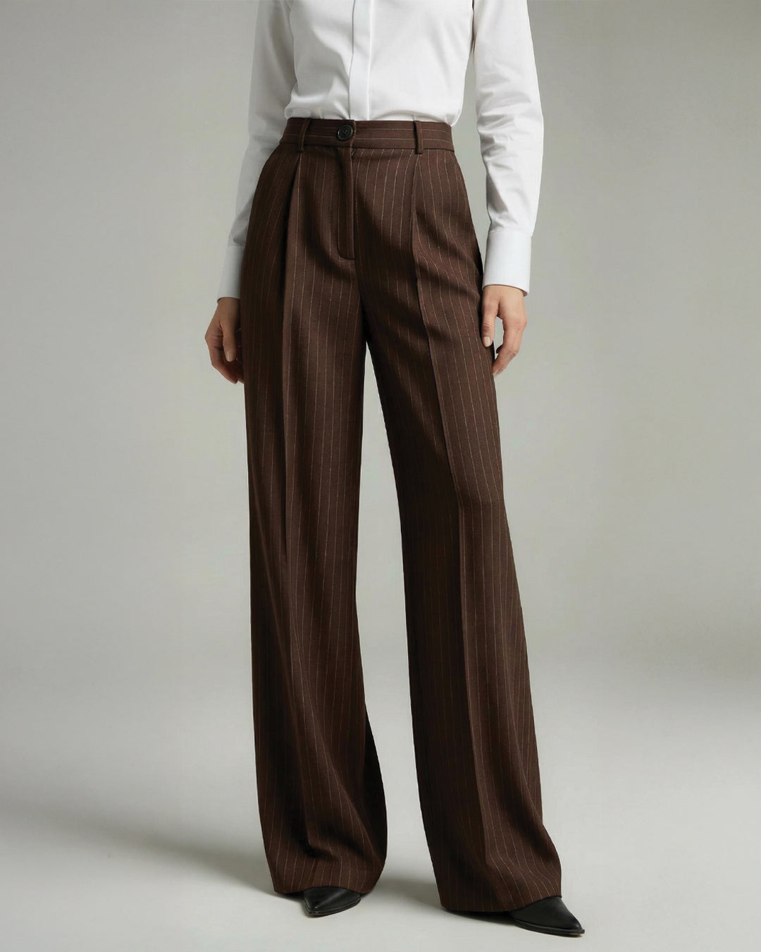 Kahve Çizgili Premium Kumaş Yüksek Bel Palazzo Pantolon