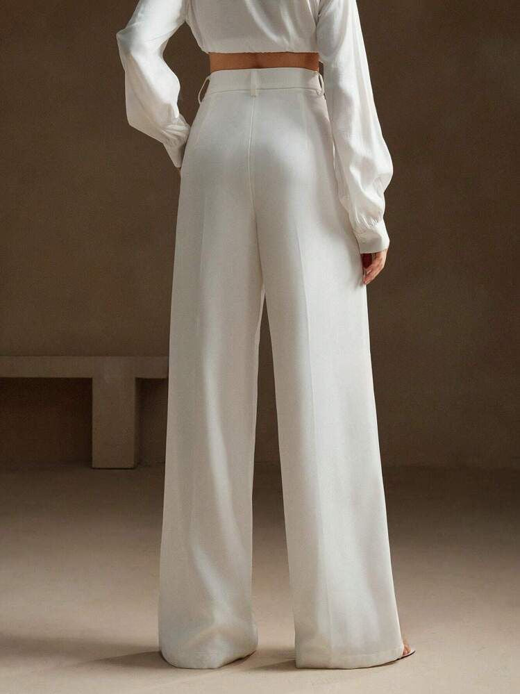 Beyaz Yüksek Bel Bol Kesim  Wide Leg Palazzo Pantolon